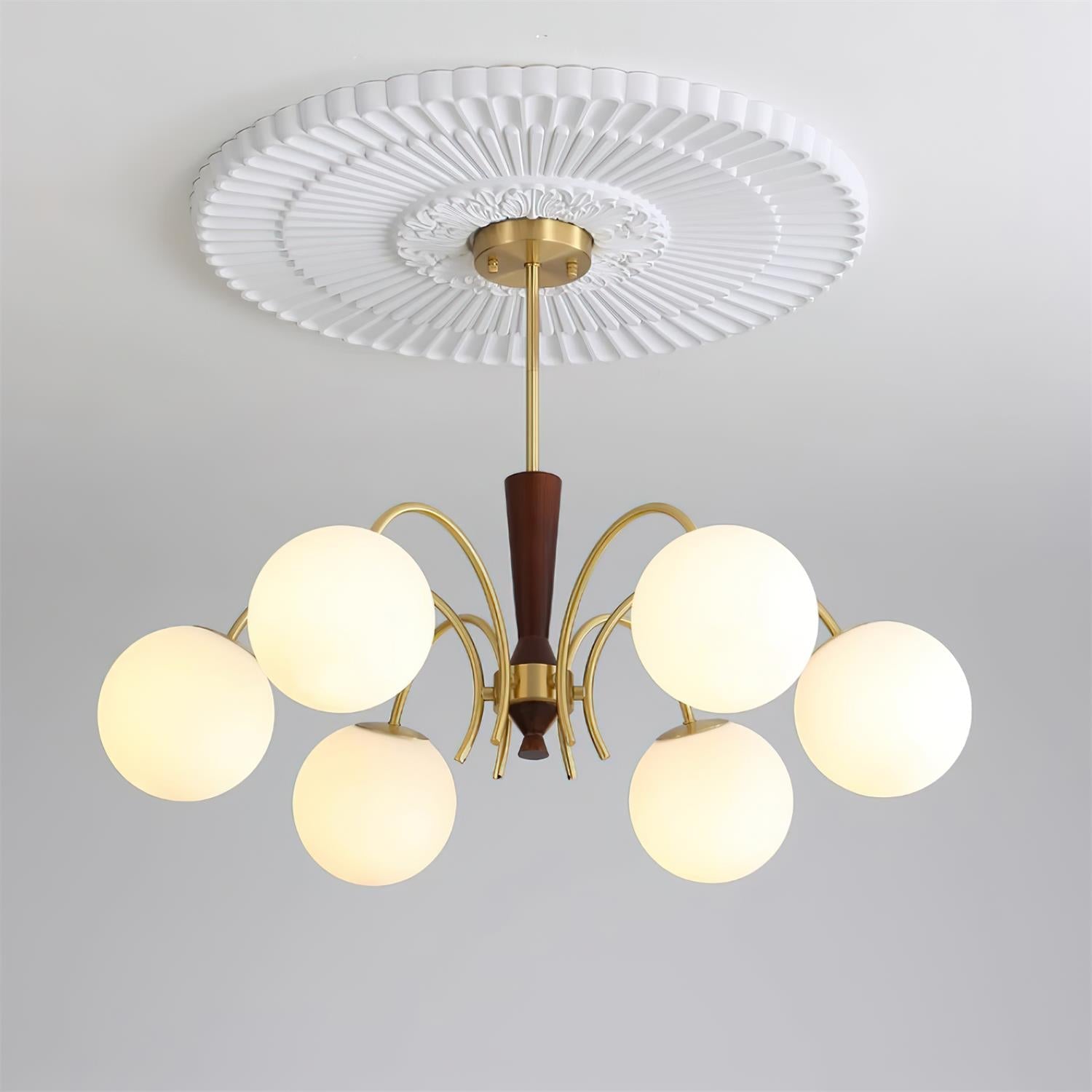 Veslo Brass and Wood Globe Chandelier