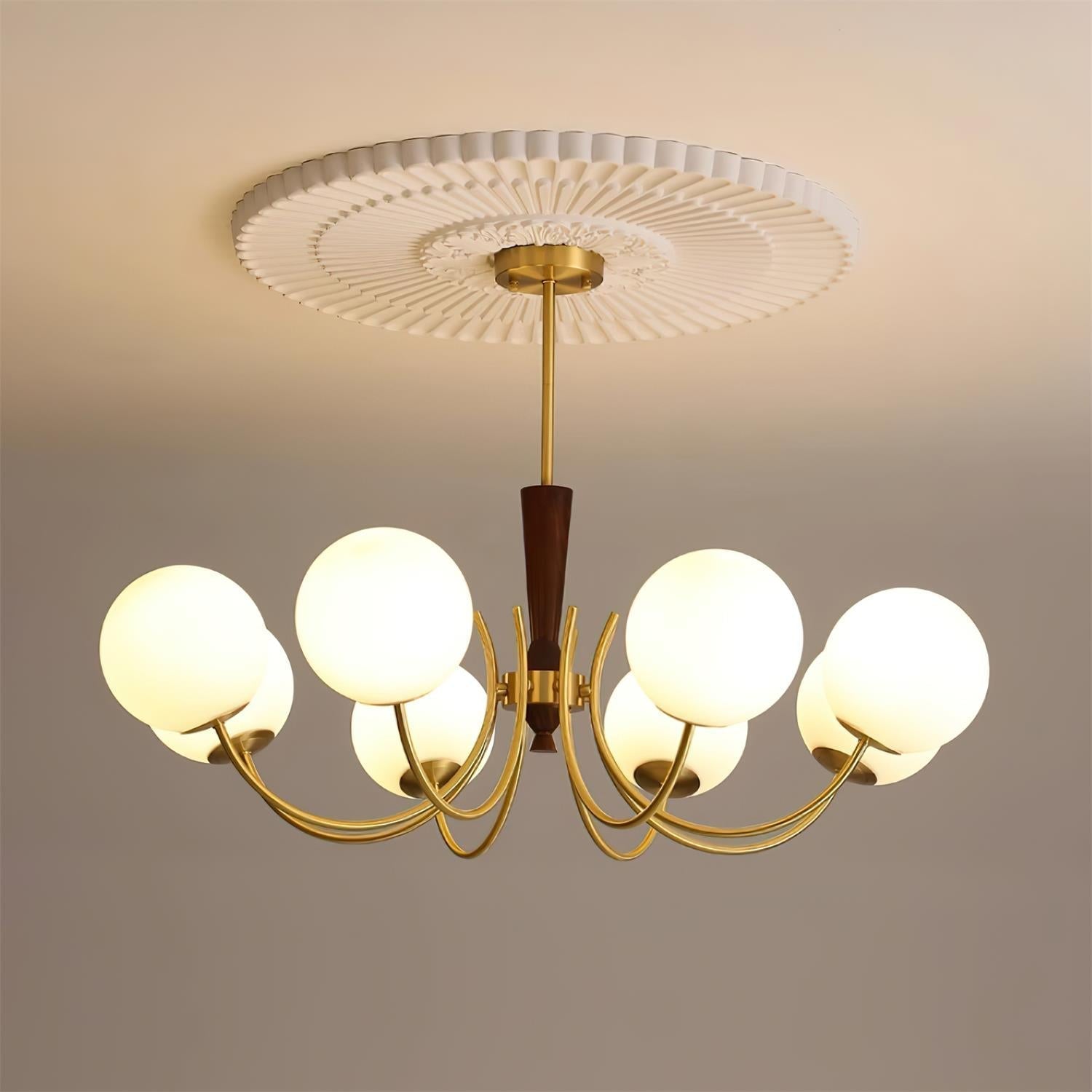 Veslo Brass and Wood Globe Chandelier