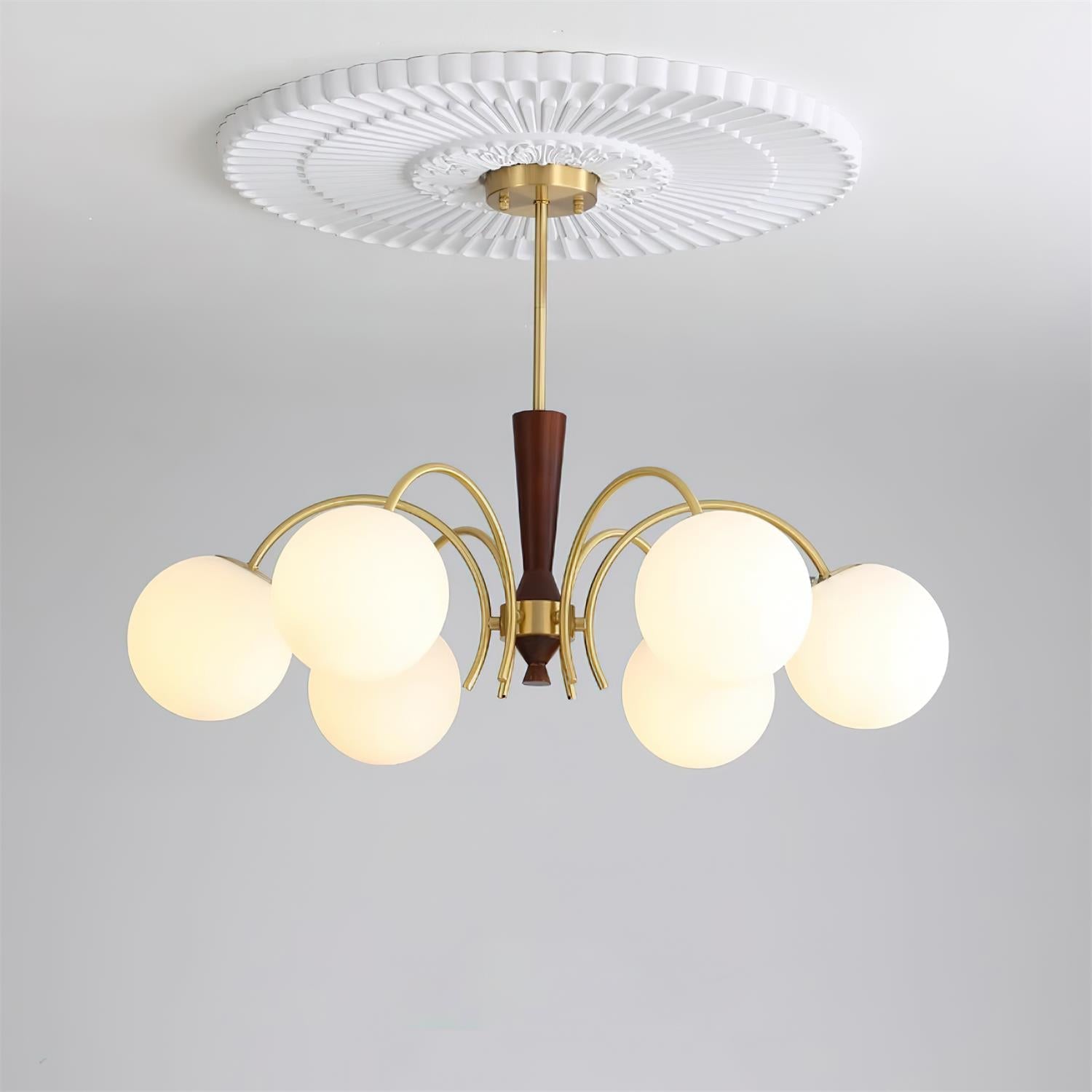 Veslo Brass and Wood Globe Chandelier