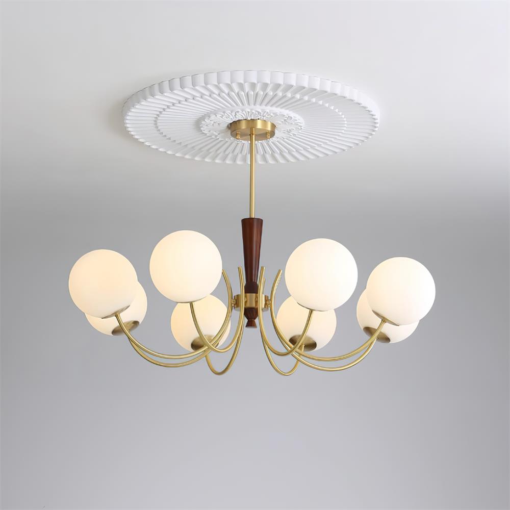 Veslo Brass and Wood Globe Chandelier
