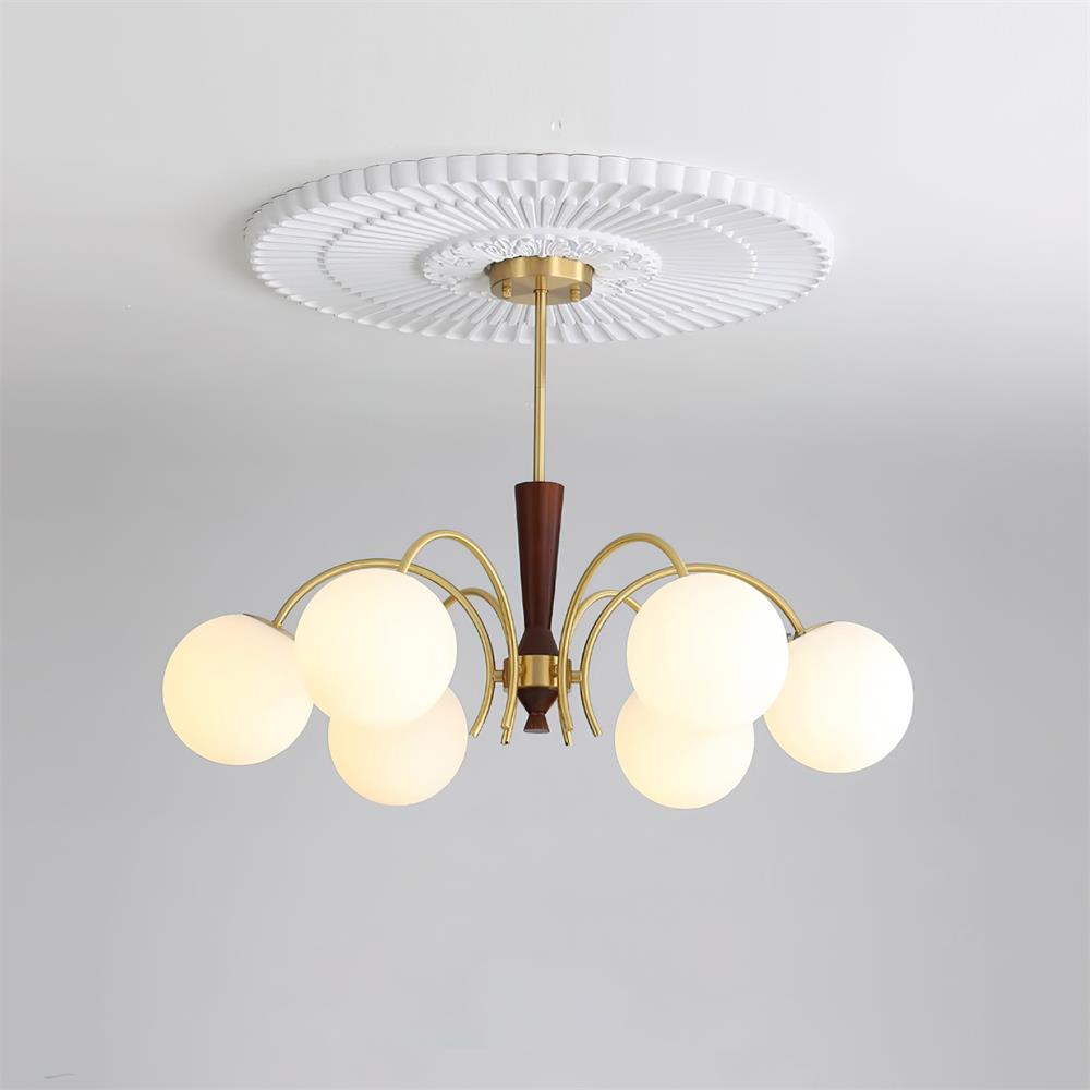 Veslo Brass and Wood Globe Chandelier