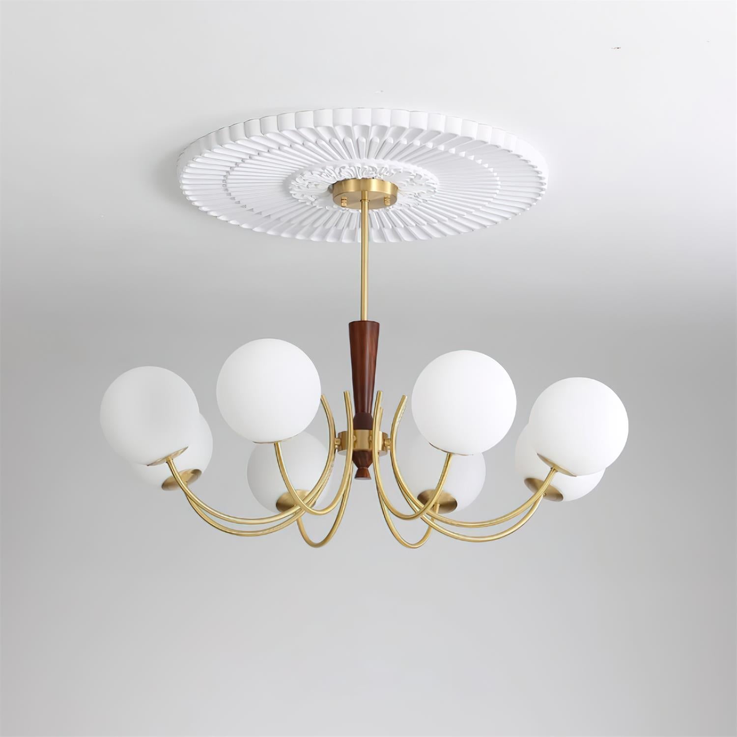 Veslo Brass and Wood Globe Chandelier