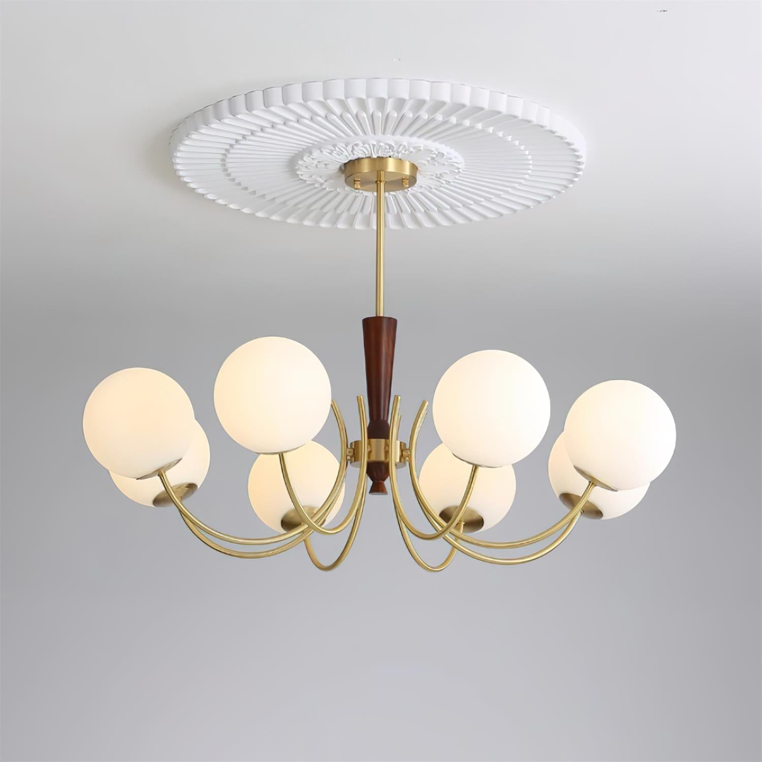 Veslo Brass and Wood Globe Chandelier