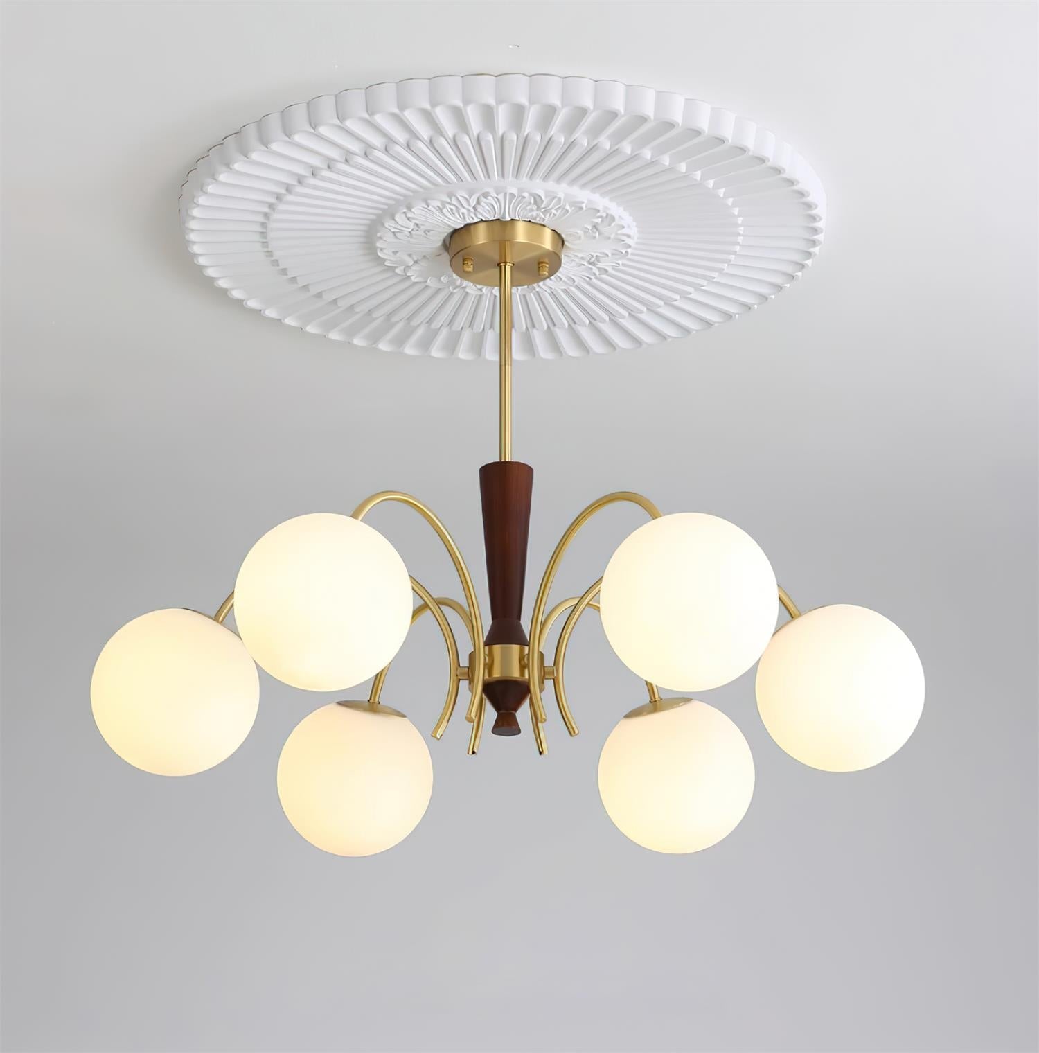 Veslo Brass and Wood Globe Chandelier
