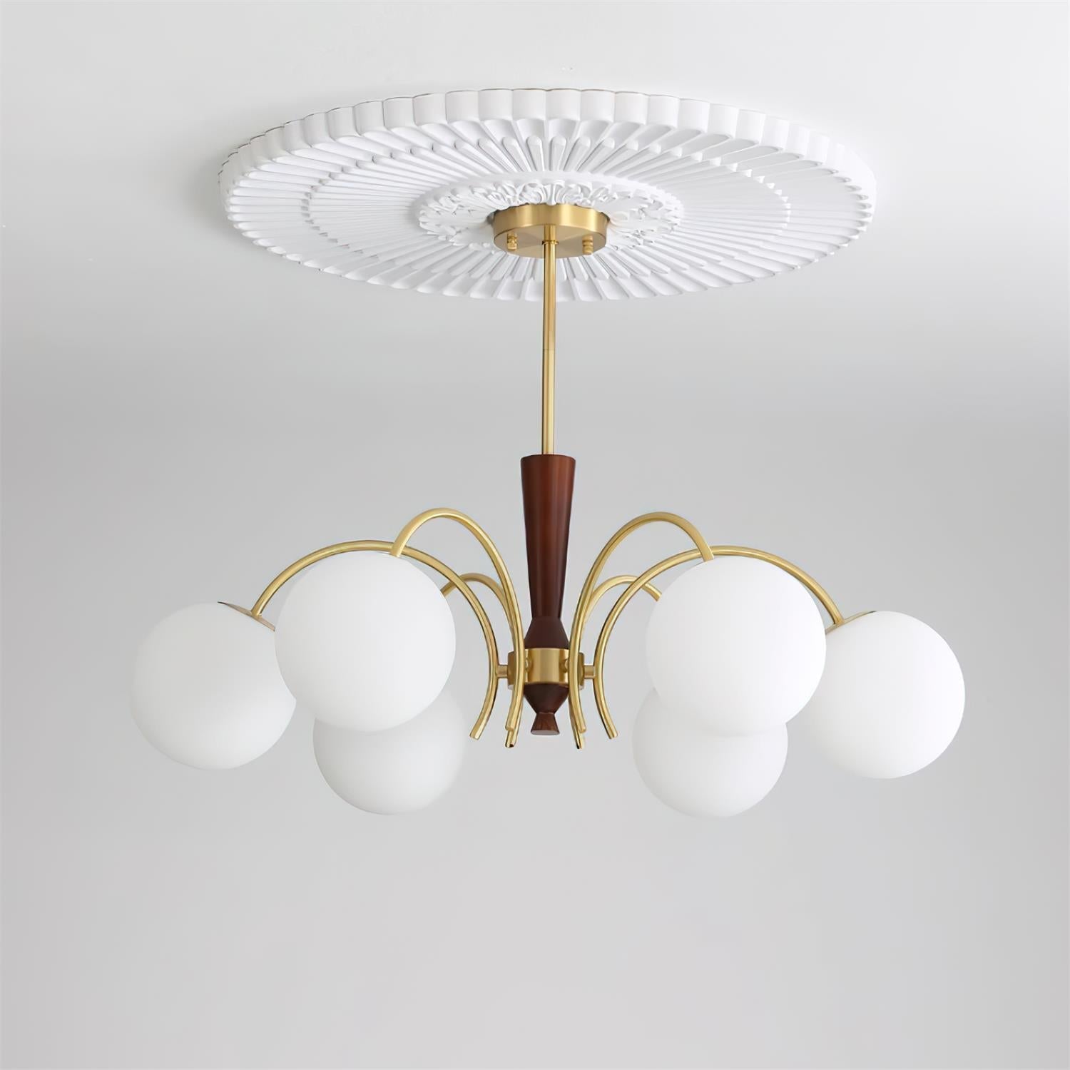 Veslo Brass and Wood Globe Chandelier