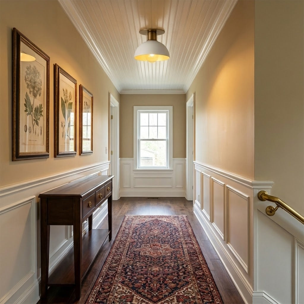 Rodanthe Ceiling Lamp shown in a hallway setting, providing warm light.