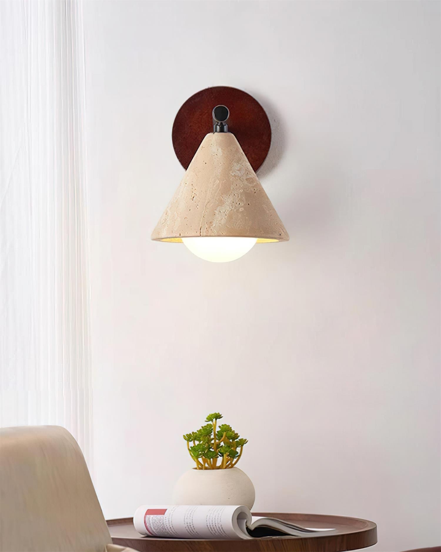 Varen Wall Lamp triangular cone-shaped travertine-Neutral Decor