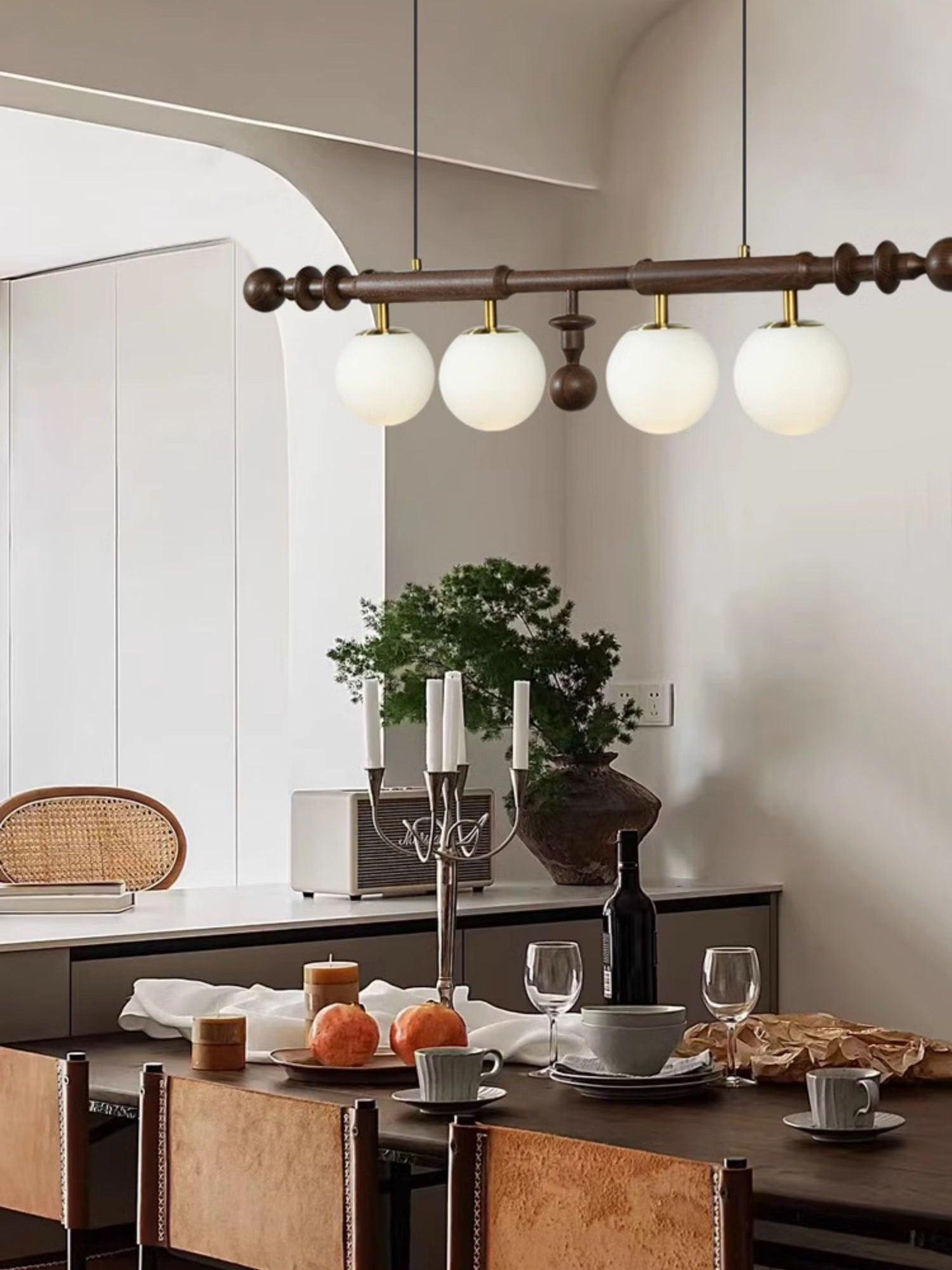 Lustra Chandelier Roman Column Walnut Wood Glass-Neutral Decor