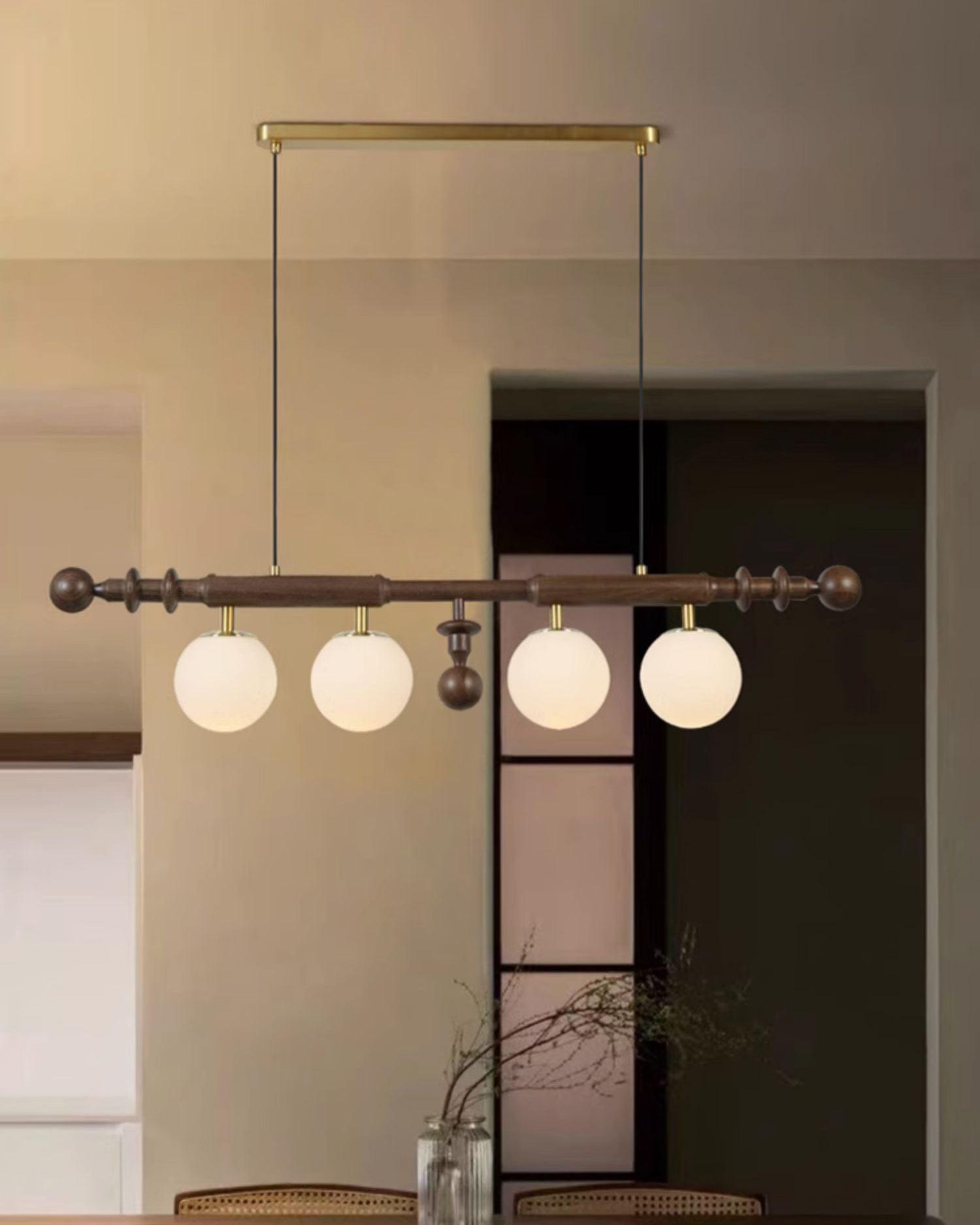 Lustra Chandelier Roman Column Walnut Wood Glass-Neutral Decor
