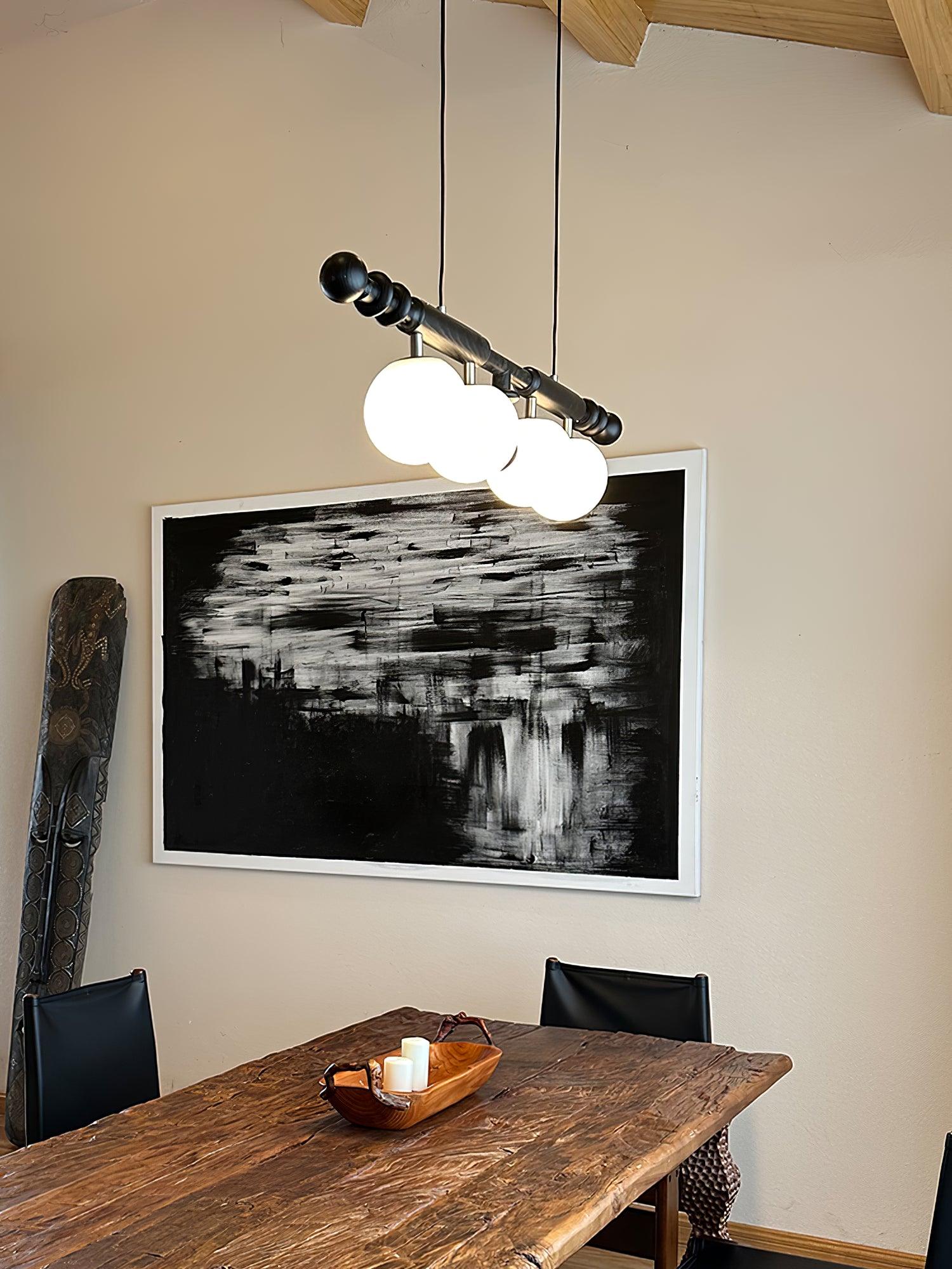 Lustra Chandelier Roman Column Walnut Wood Glass-Neutral Decor