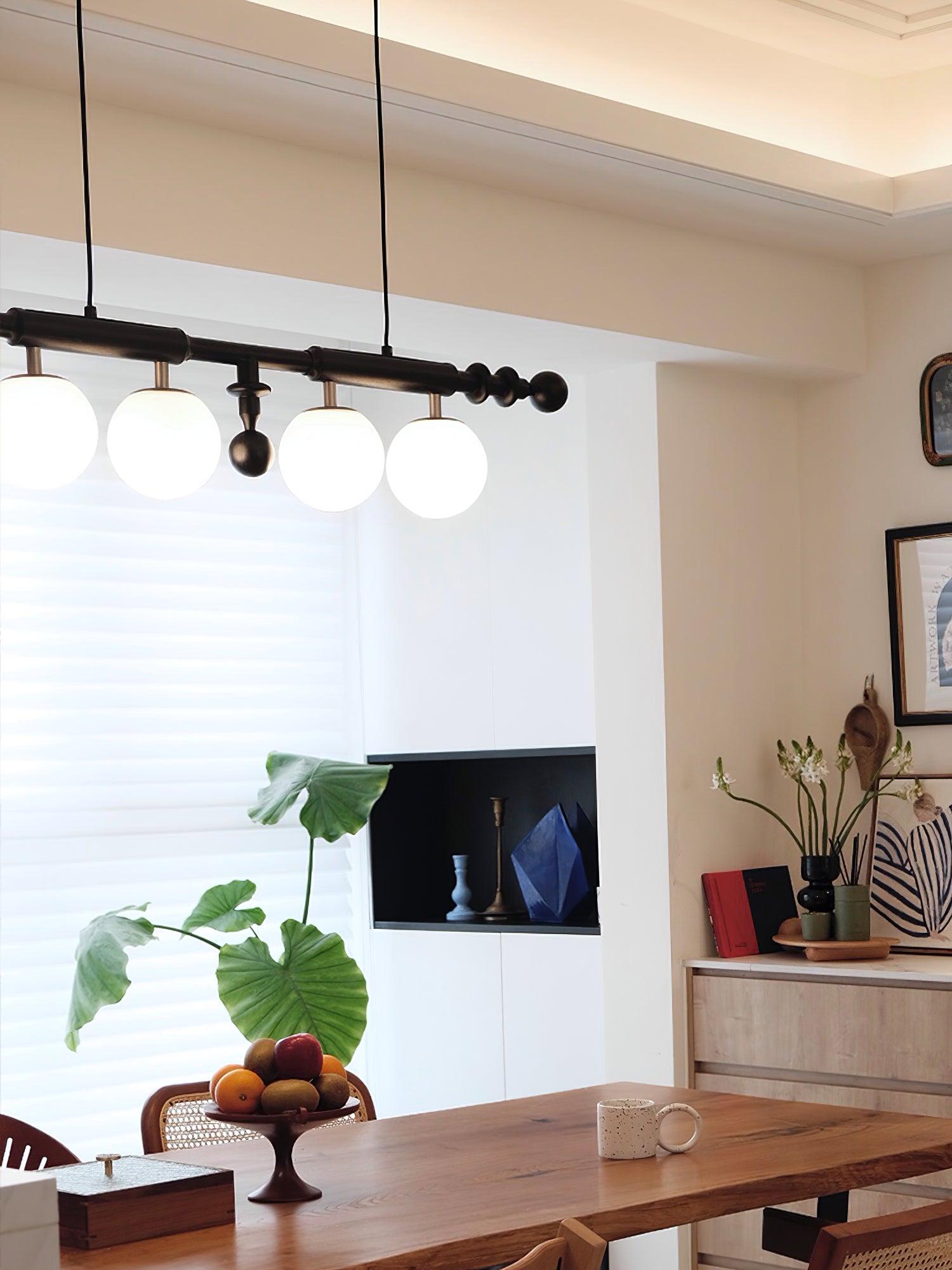Lustra Chandelier Roman Column Walnut Wood Glass-Neutral Decor