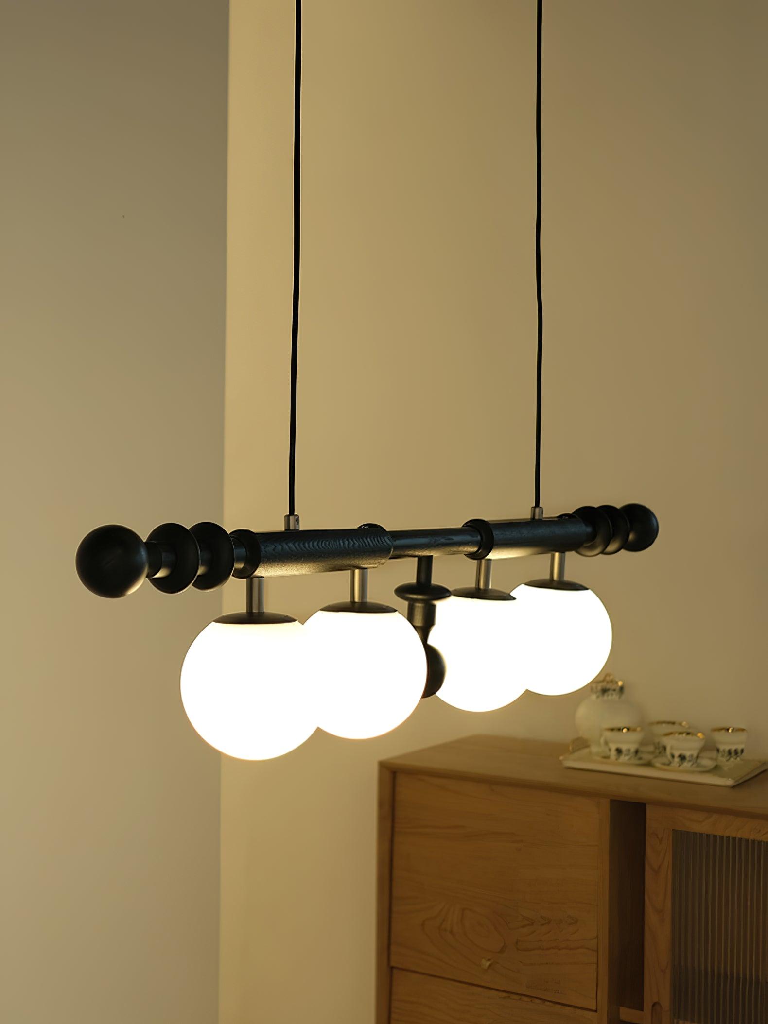 Lustra Chandelier Roman Column Walnut Wood Glass-Neutral Decor