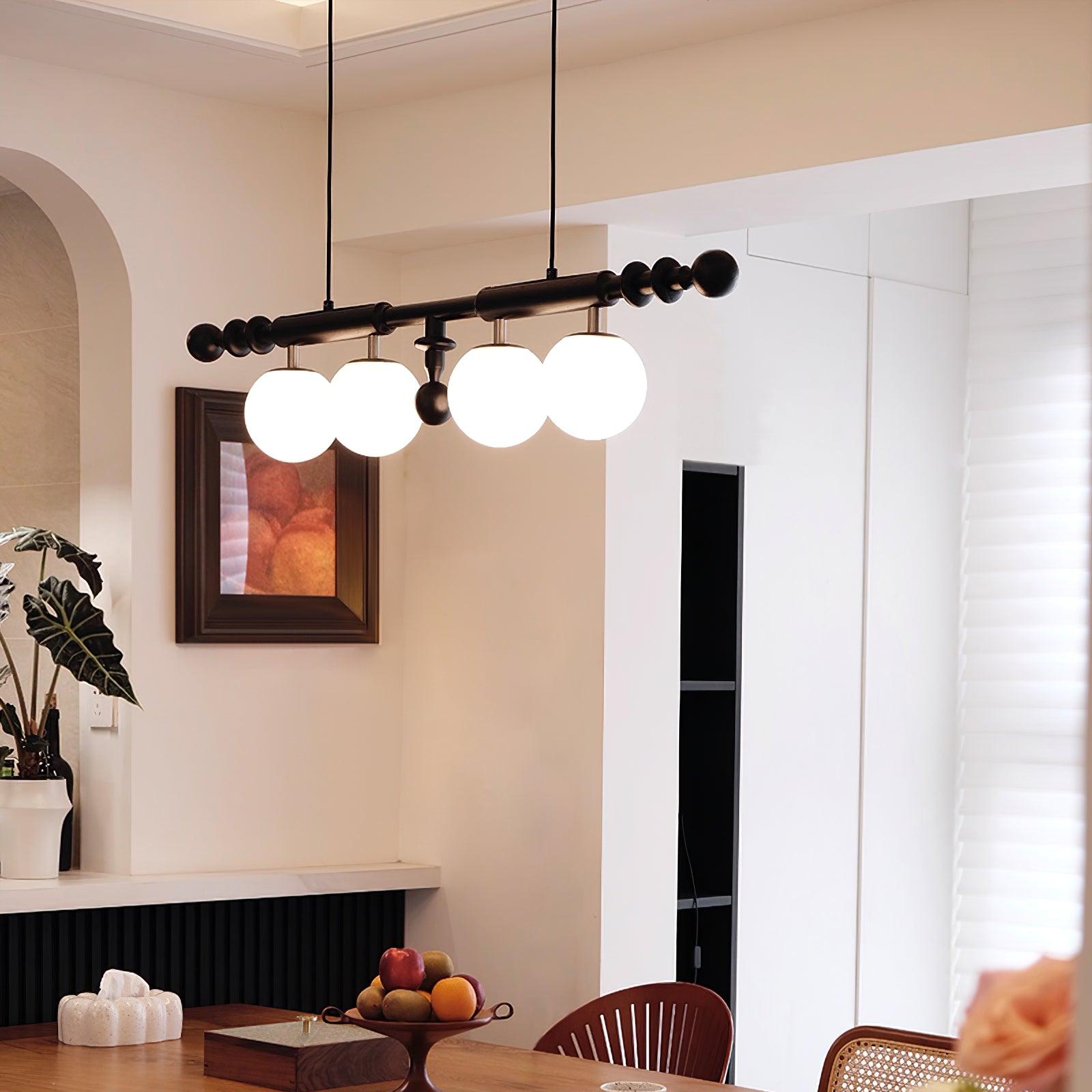 Lustra Chandelier Roman Column Walnut Wood Glass-Neutral Decor