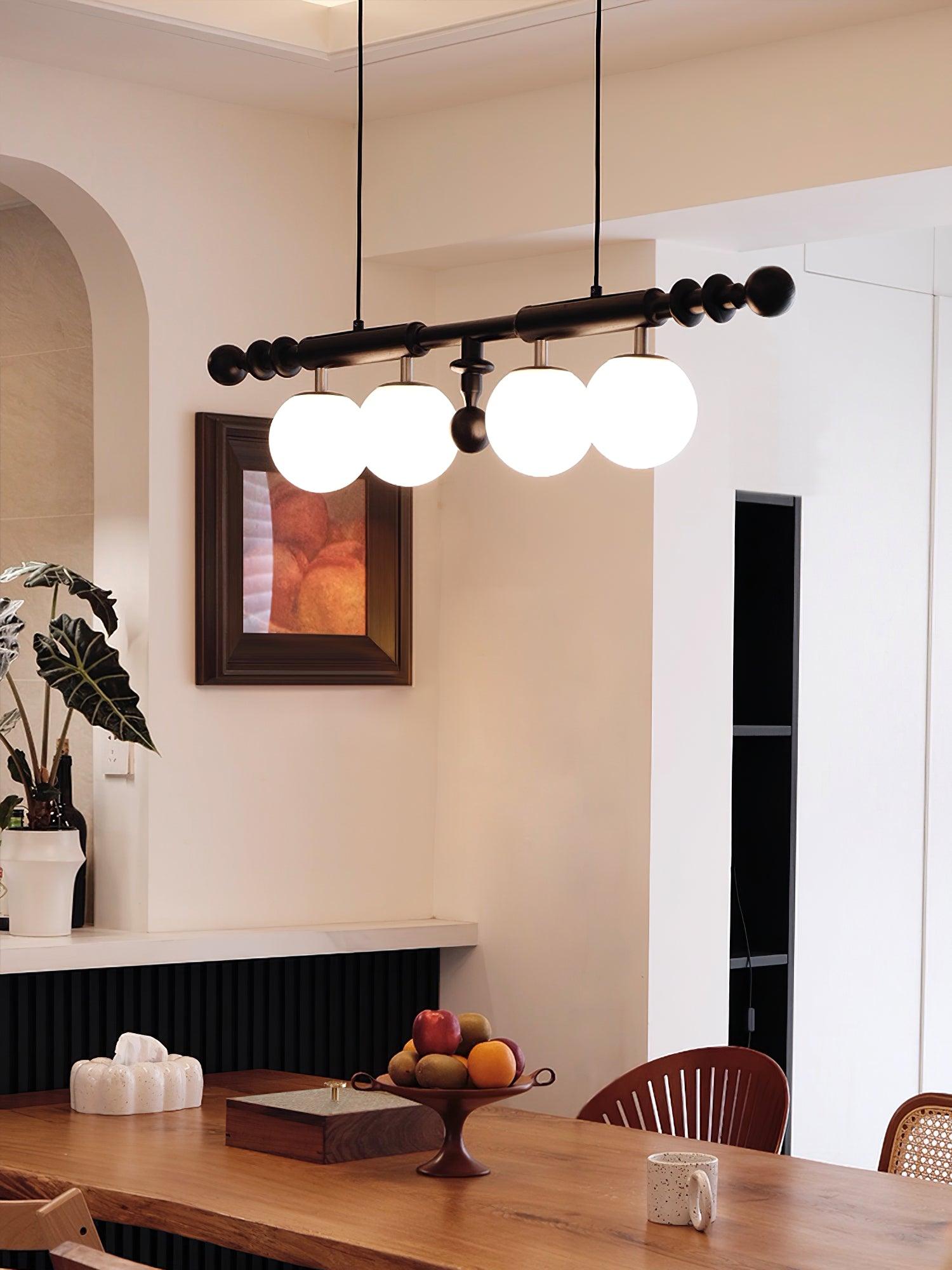 Lustra Chandelier Roman Column Walnut Wood Glass-Neutral Decor