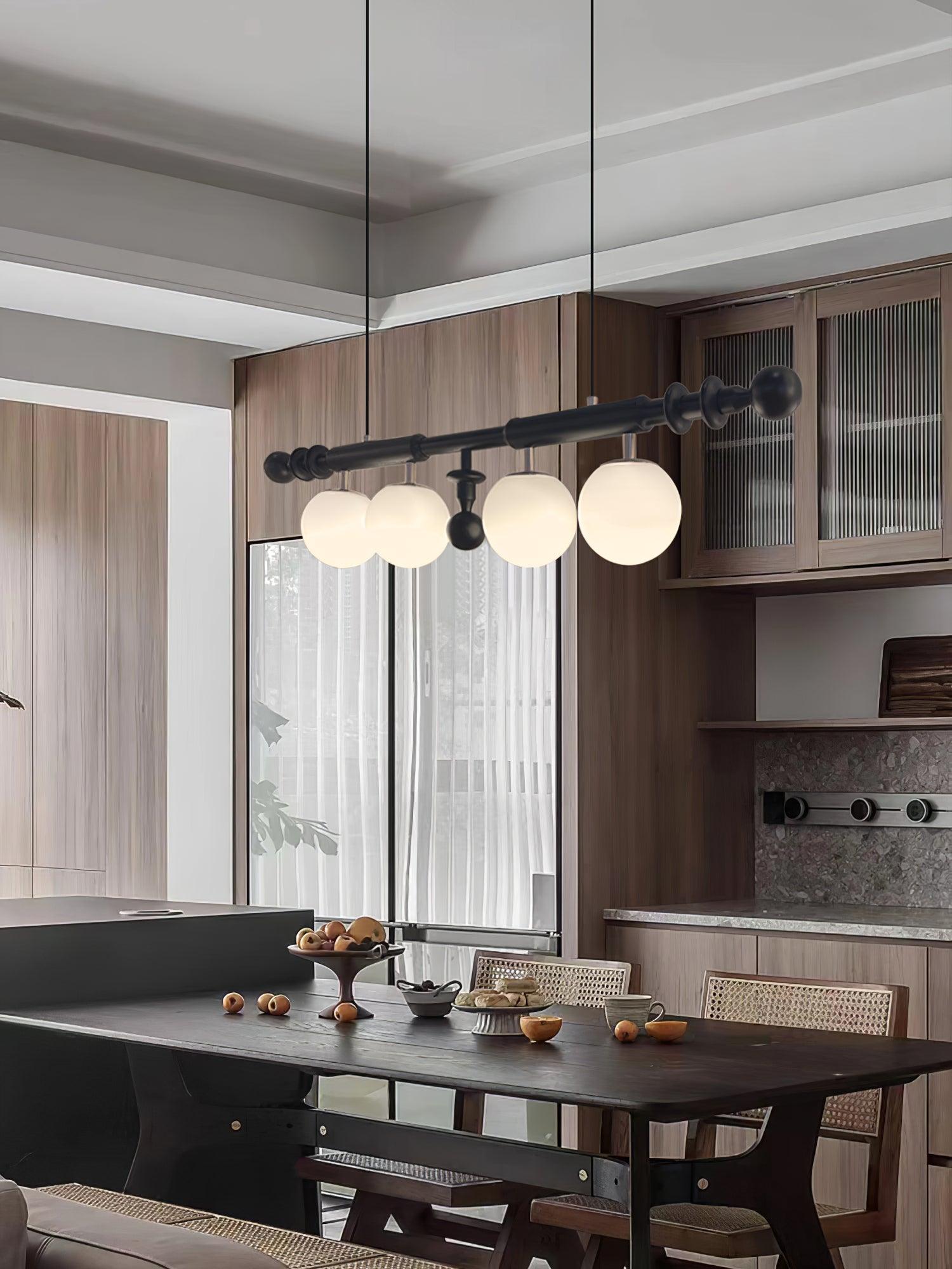Lustra Chandelier Roman Column Walnut Wood Glass-Neutral Decor