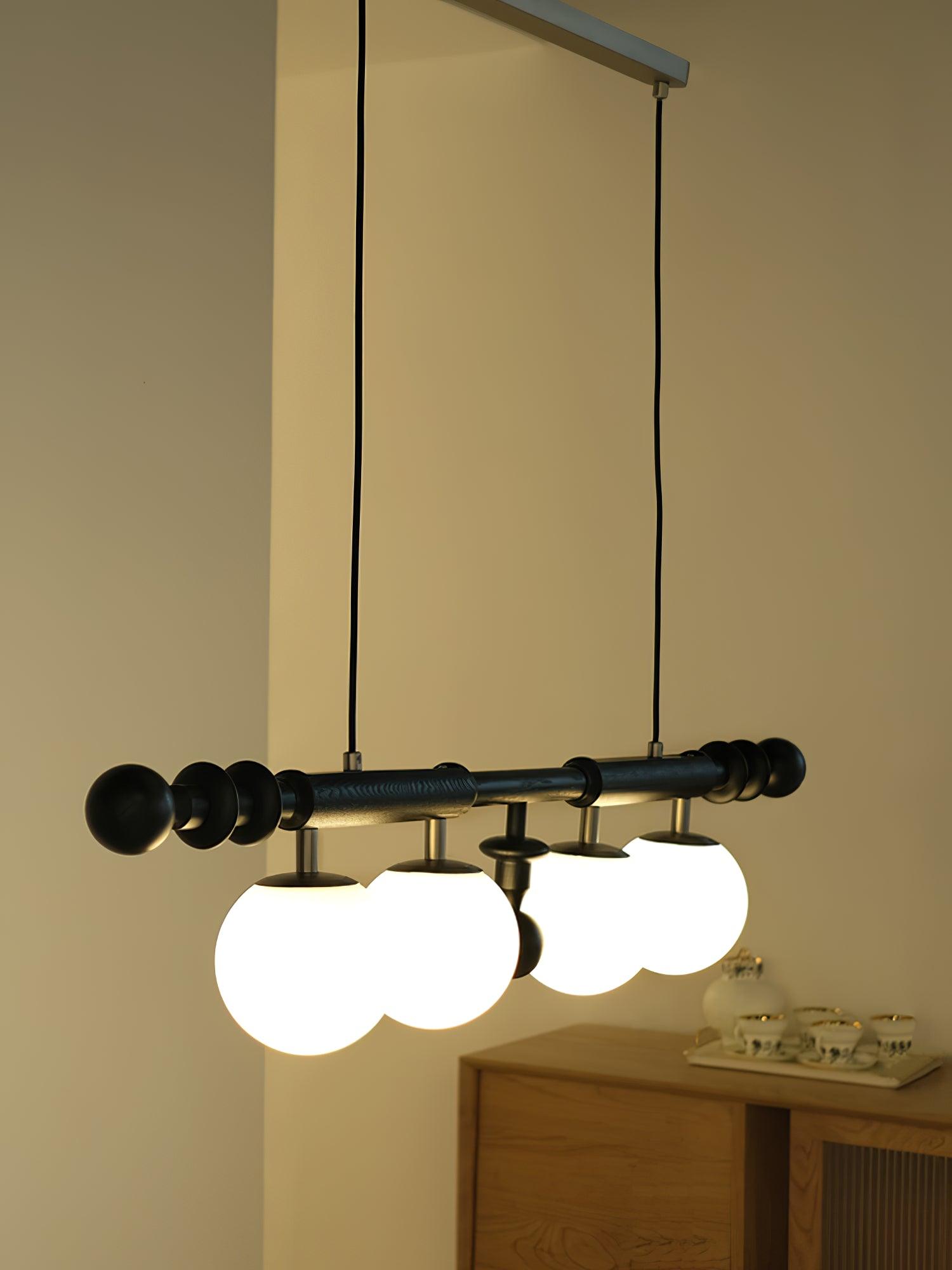 Lustra Chandelier Roman Column Walnut Wood Glass-Neutral Decor