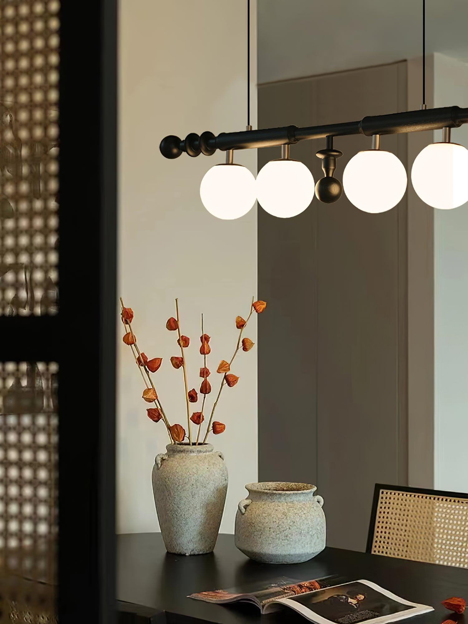 Lustra Chandelier Roman Column Walnut Wood Glass-Neutral Decor