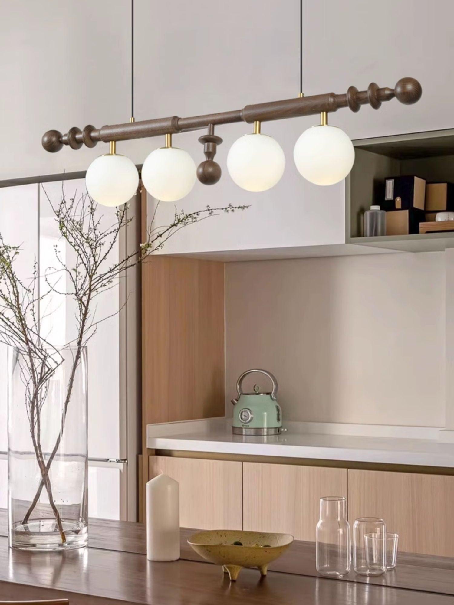 Lustra Chandelier Roman Column Walnut Wood Glass-Neutral Decor
