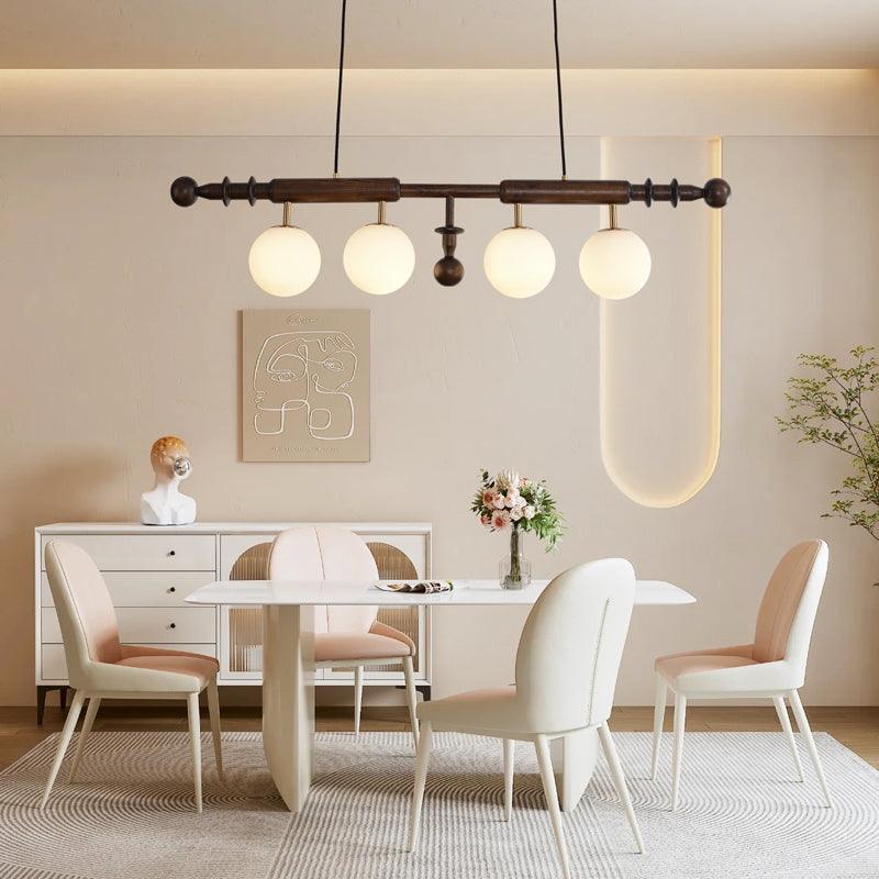 Lustra Chandelier Roman Column Walnut Wood Glass-Neutral Decor