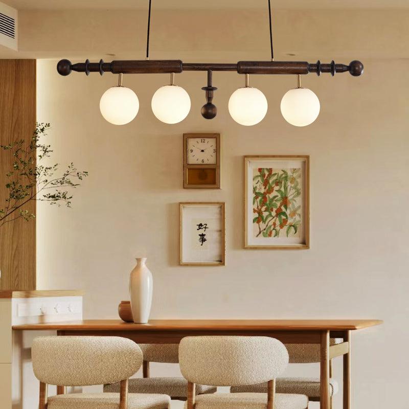 Lustra Chandelier Roman Column Walnut Wood Glass-Neutral Decor