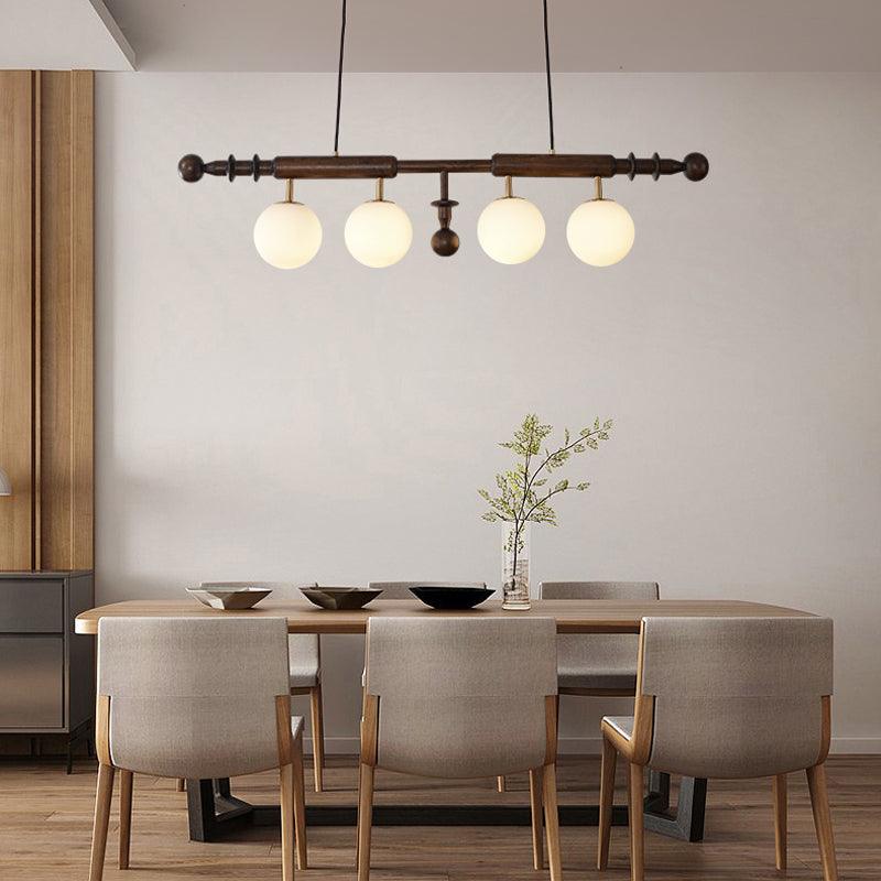 Lustra Chandelier Roman Column Walnut Wood Glass-Neutral Decor