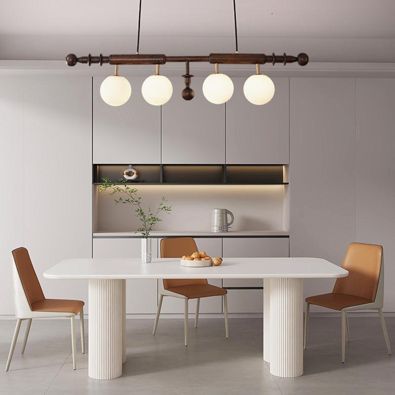 Lustra Chandelier Roman Column Walnut Wood Glass-Neutral Decor