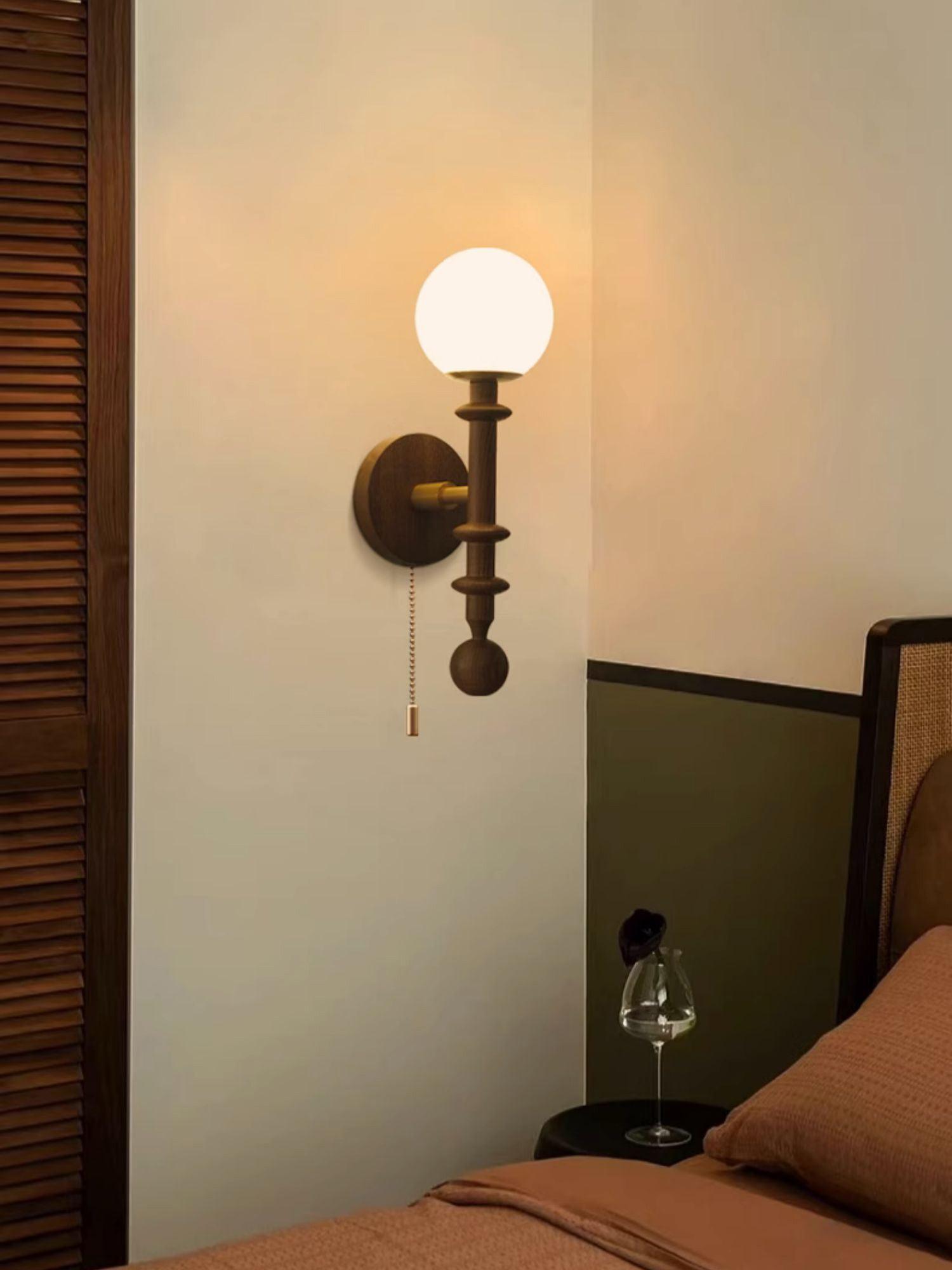 Elmiror Elegance Roman Column Glass Wood Wall Lamp-Neutral Decor