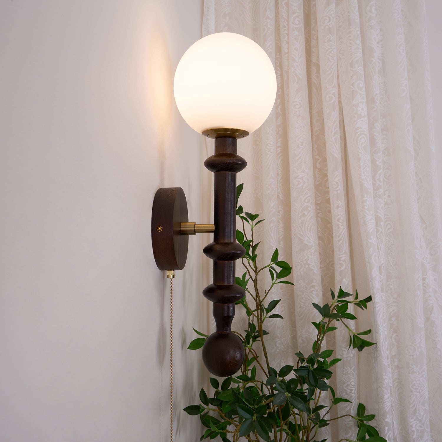 Elmiror Elegance Roman Column Glass Wood Wall Lamp-Neutral Decor