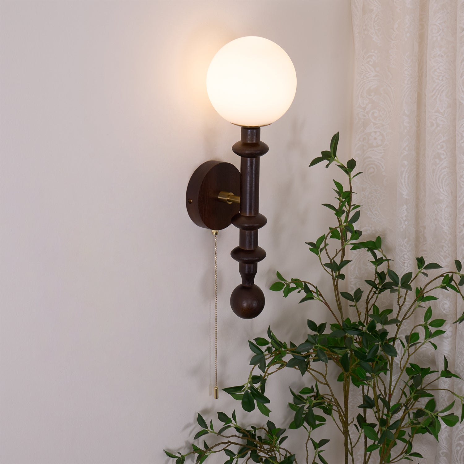 Elmiror Elegance Roman Column Glass Wood Wall Lamp-Neutral Decor