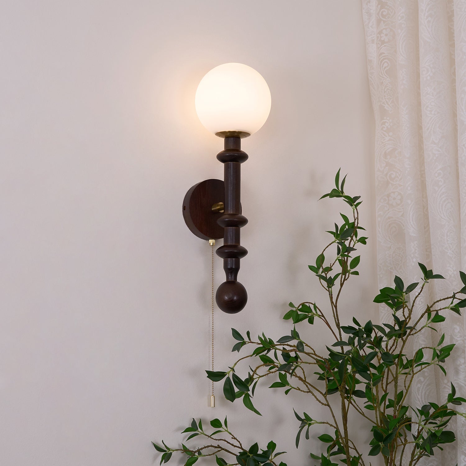 Elmiror Elegance Roman Column Glass Wood Wall Lamp-Neutral Decor