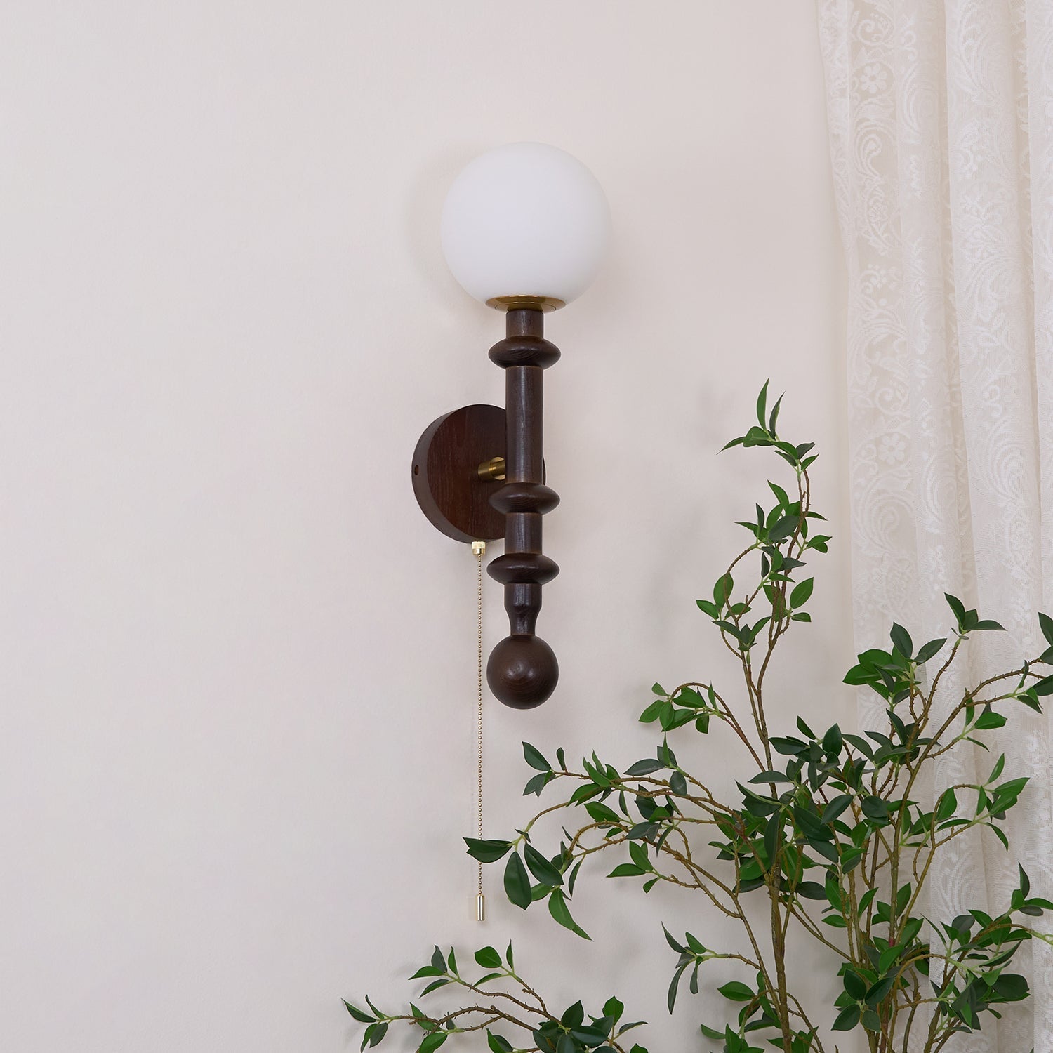 Elmiror Elegance Roman Column Glass Wood Wall Lamp-Neutral Decor