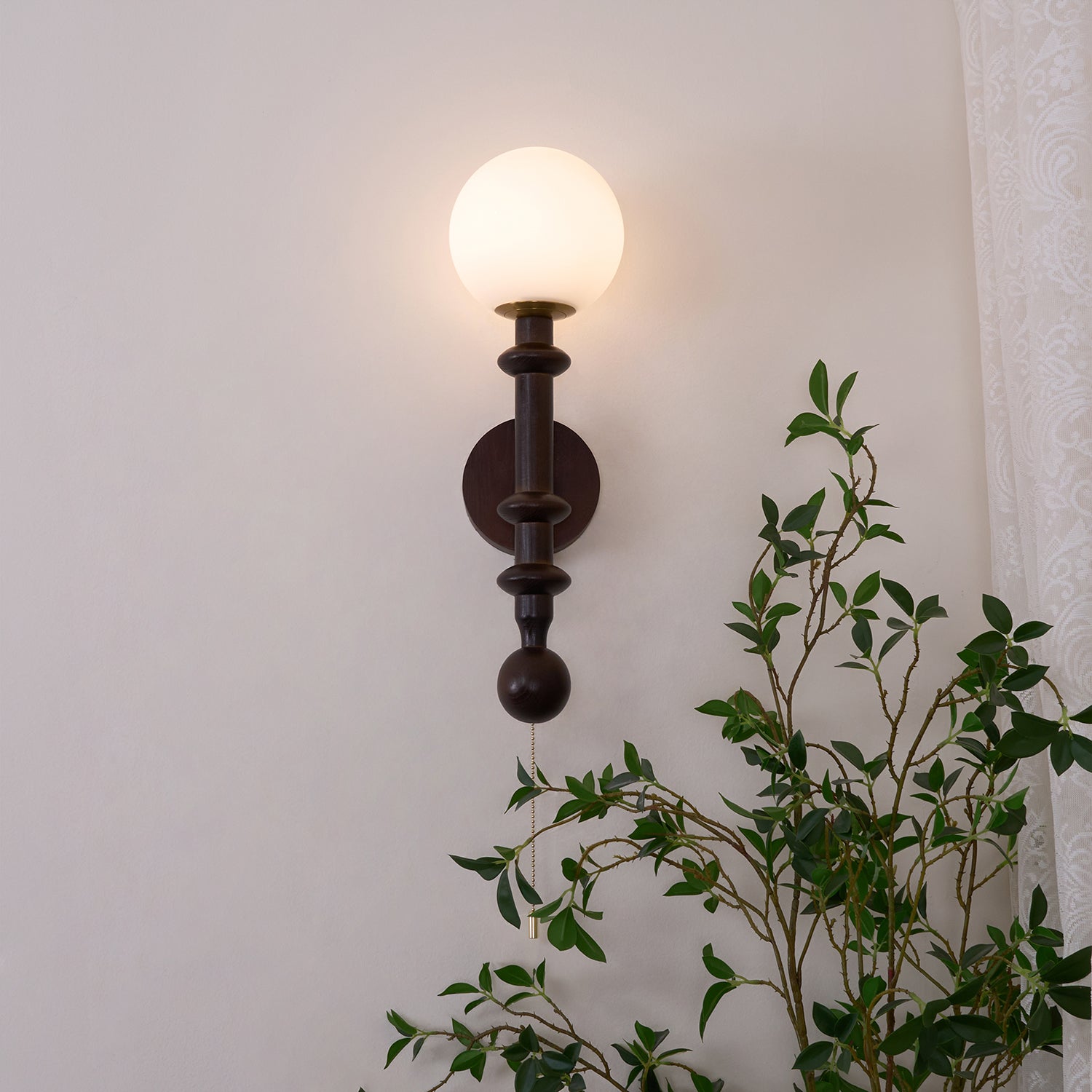 Elmiror Elegance Roman Column Glass Wood Wall Lamp-Neutral Decor