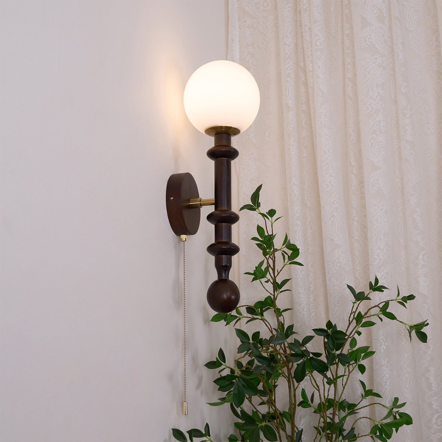 Elmiror Elegance Roman Column Glass Wood Wall Lamp-Neutral Decor