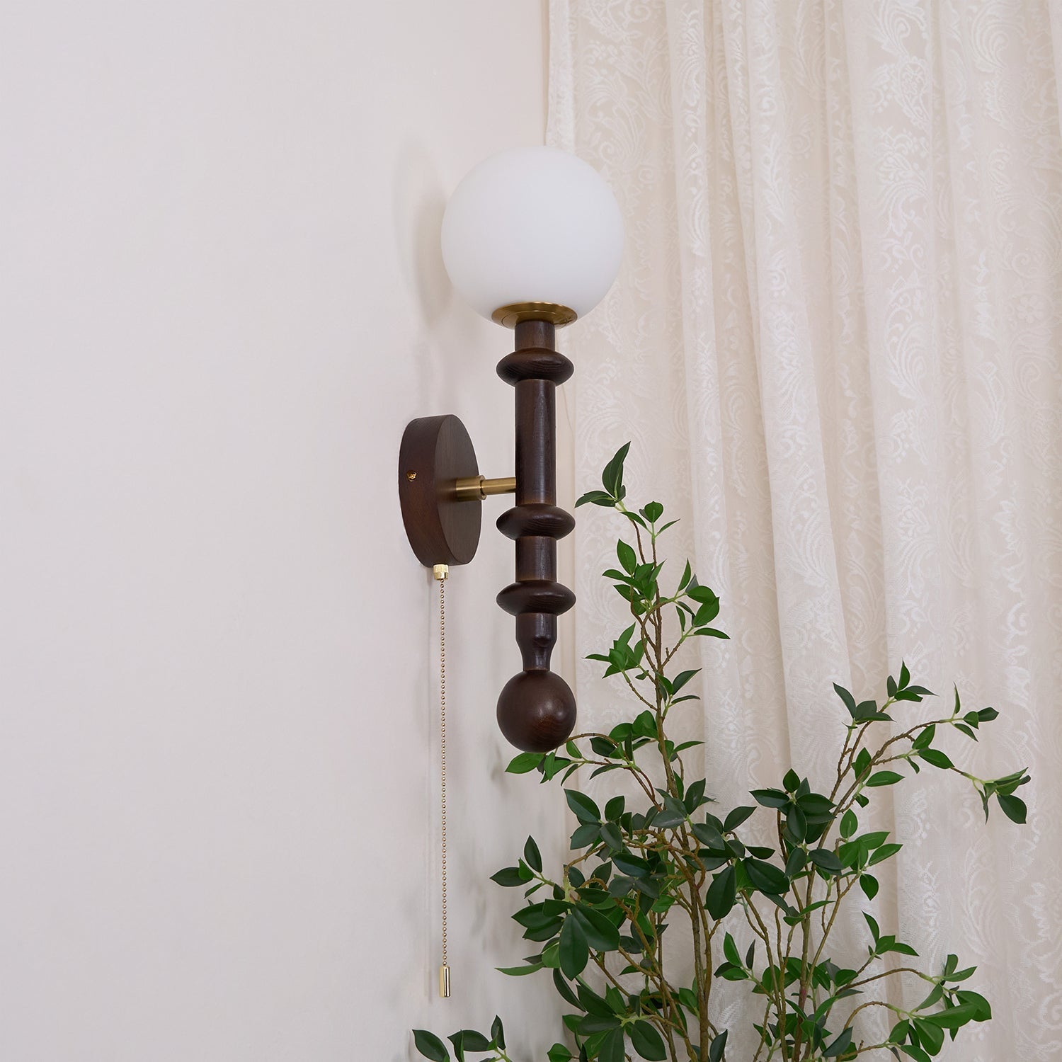 Elmiror Elegance Roman Column Glass Wood Wall Lamp-Neutral Decor