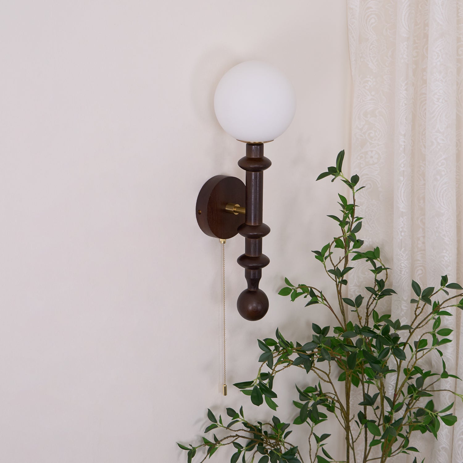 Elmiror Elegance Roman Column Glass Wood Wall Lamp-Neutral Decor