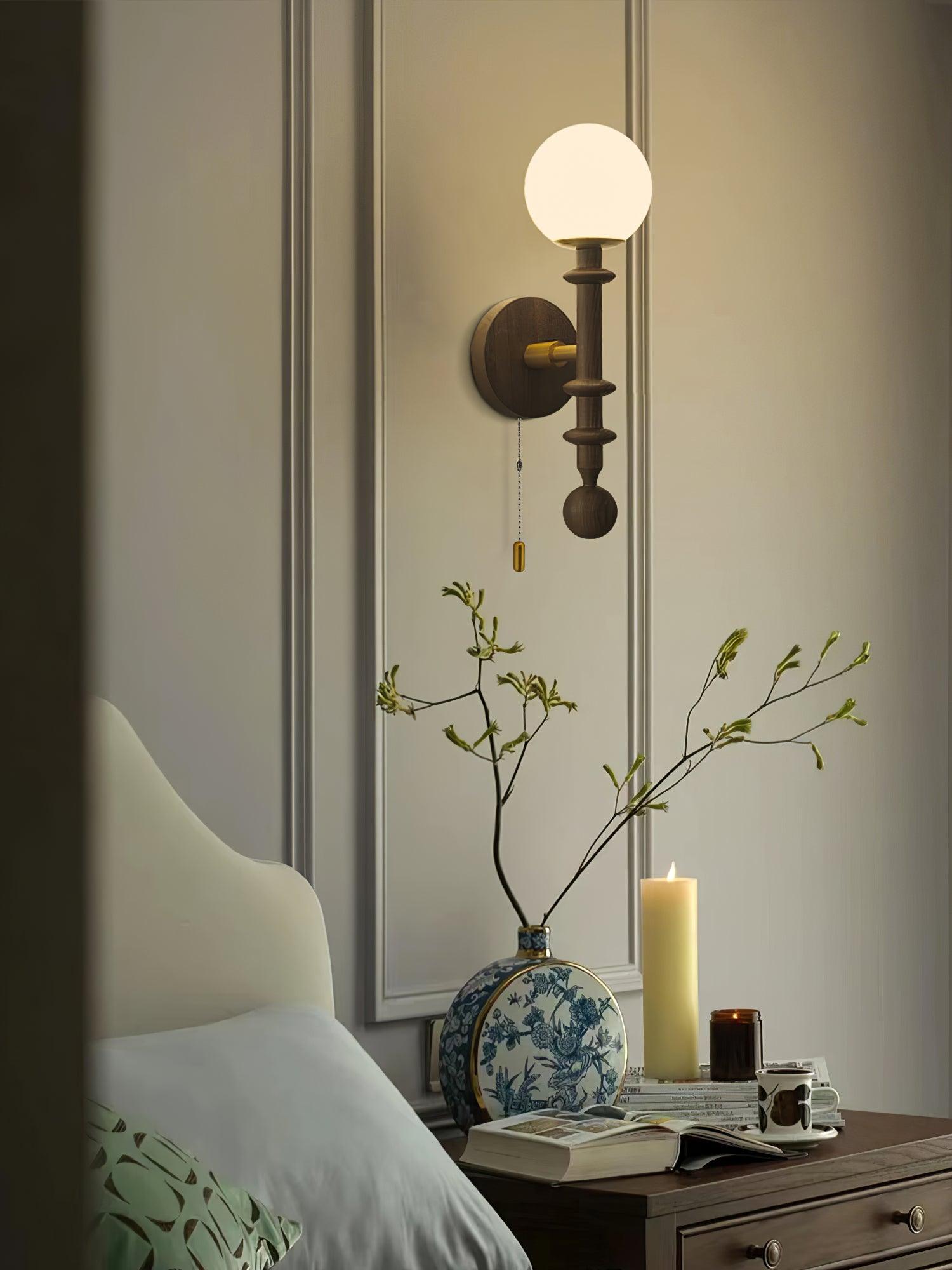 Elmiror Elegance Roman Column Glass Wood Wall Lamp-Neutral Decor