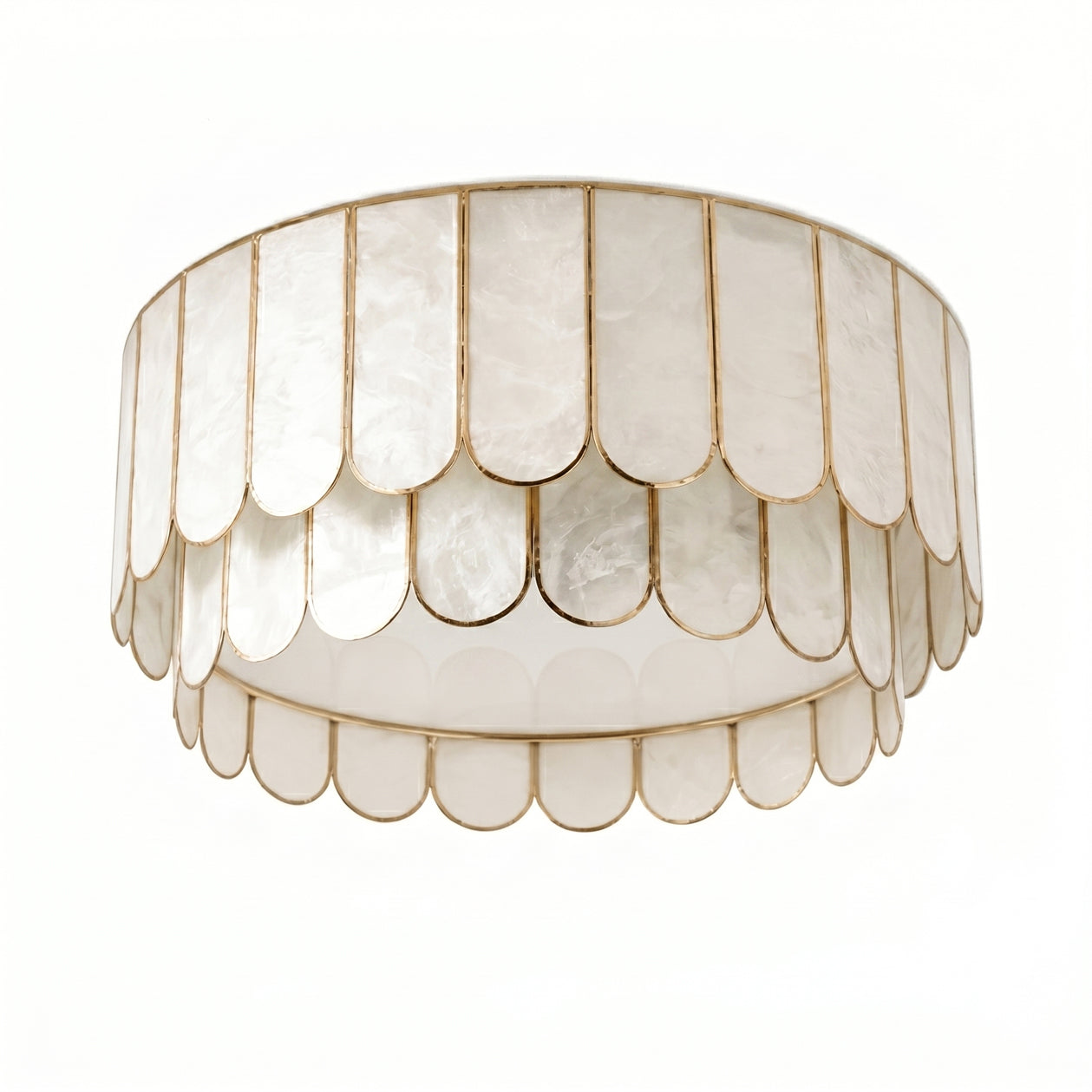 Close-up view of the Rosa Capiz Ceiling Lamp showing the shell texture.