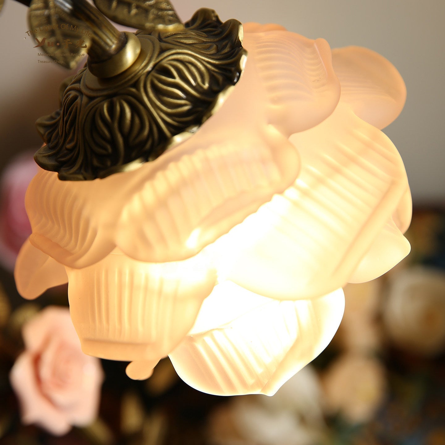 Top-down view of the Rosalie Floral Table Lamp's intricate design.