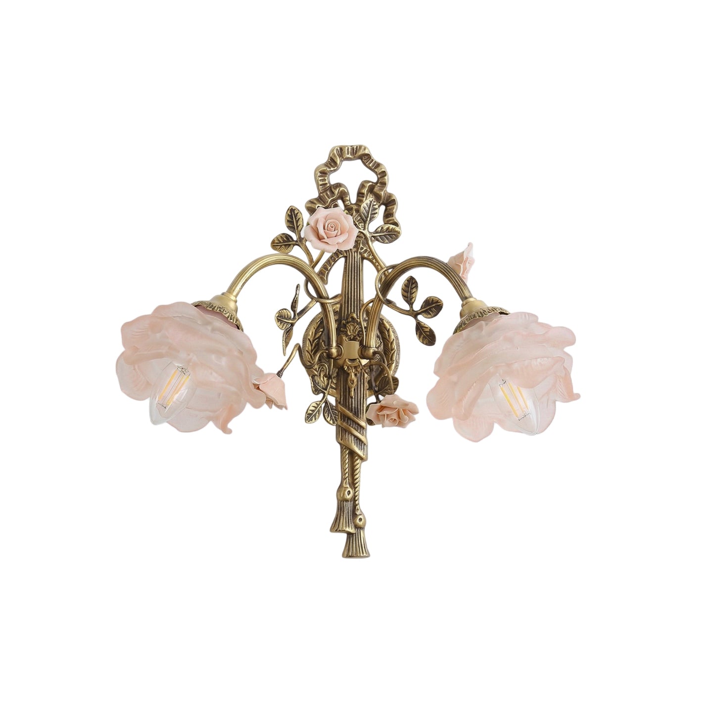 Rosalie floral pink wall sconce with a single glass rose shade.