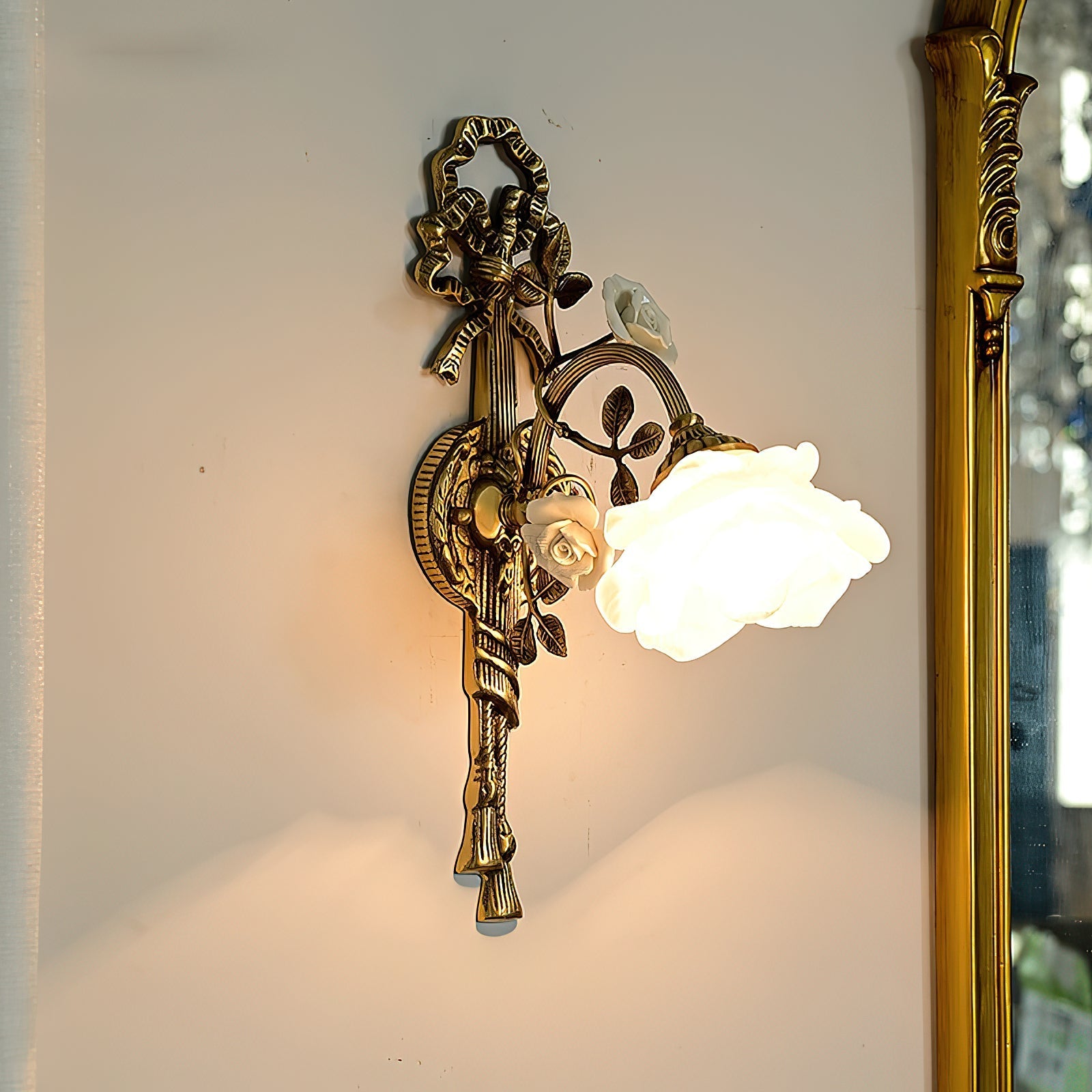 Close-up on the polished bronze finish of the brass body.