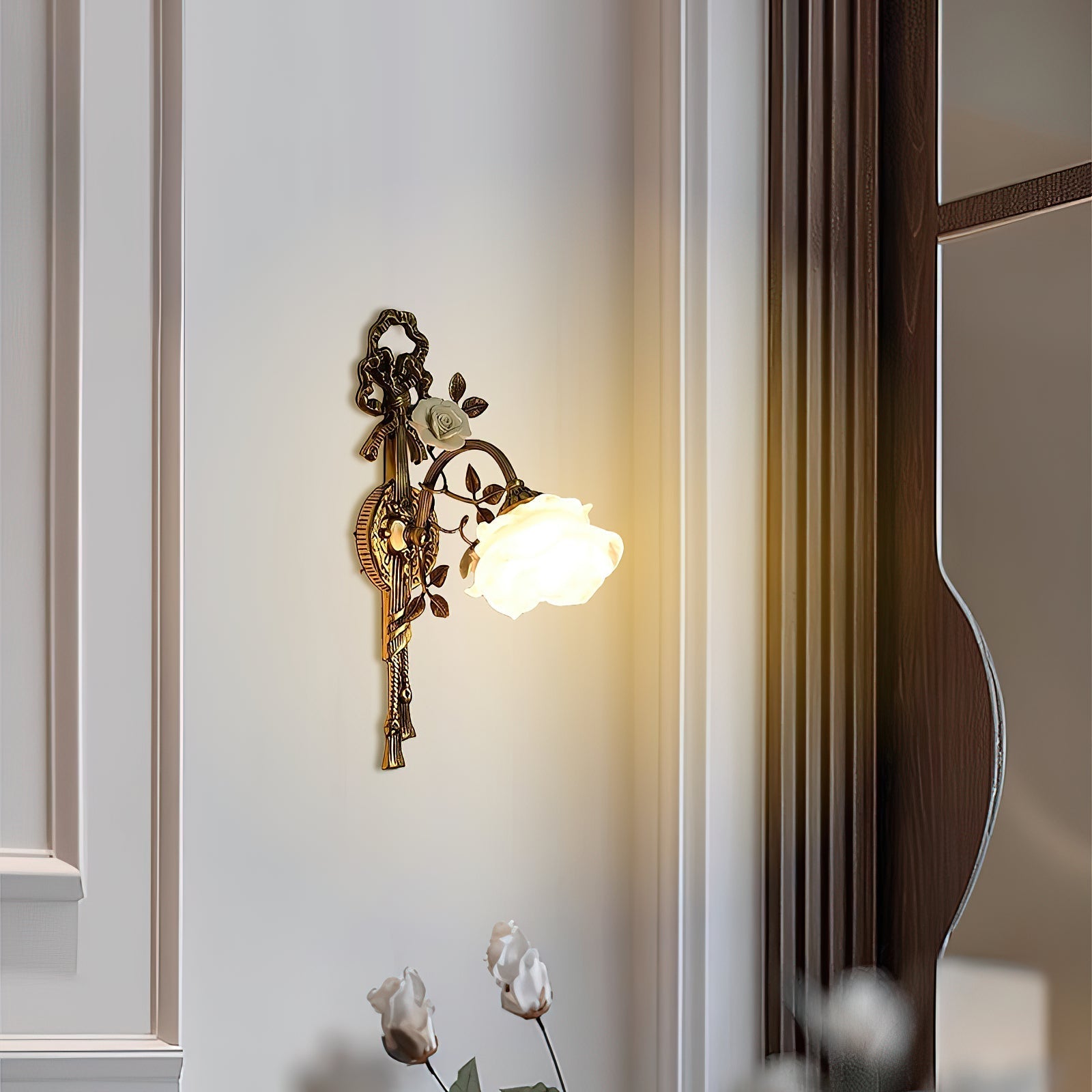 Dimensional drawing of the Rosalie Floral Wall Lamp.