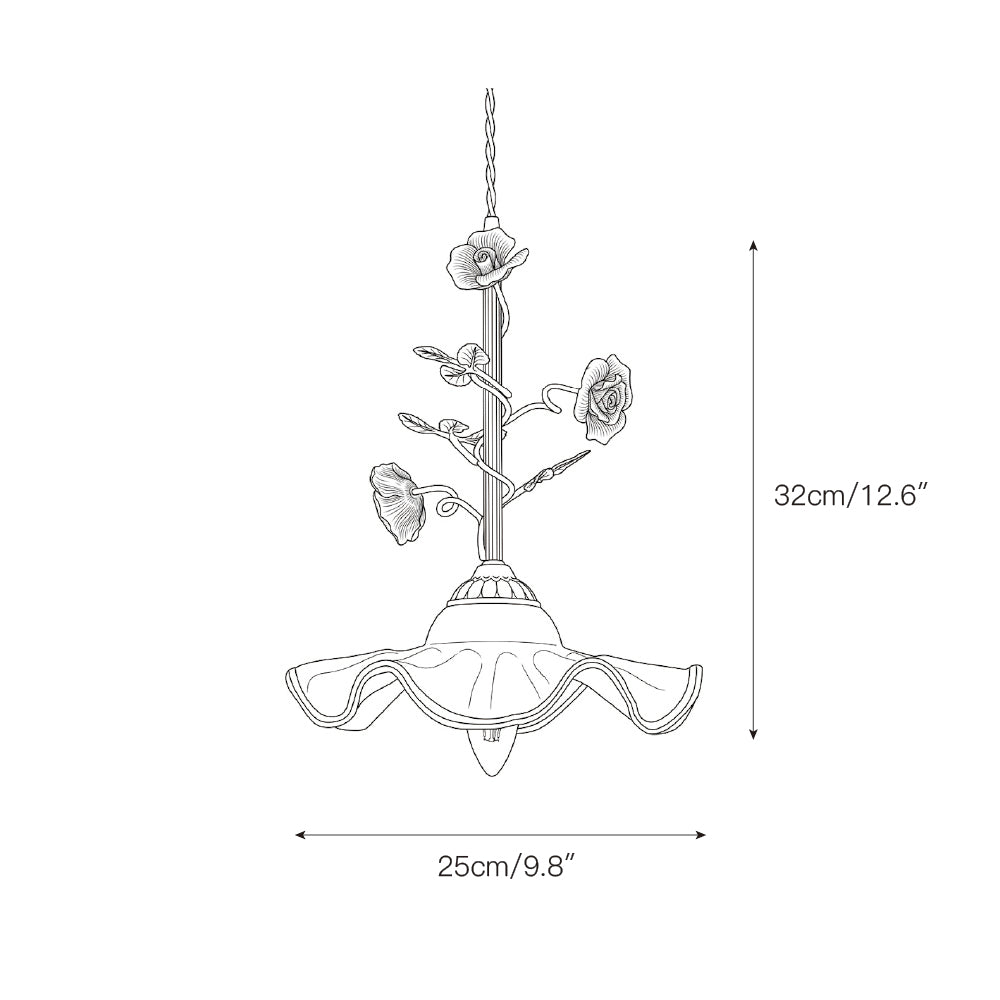 Lifestyle image of the Rosalind Bloom Pendant Lamp hanging in a beautifully decorated room.
