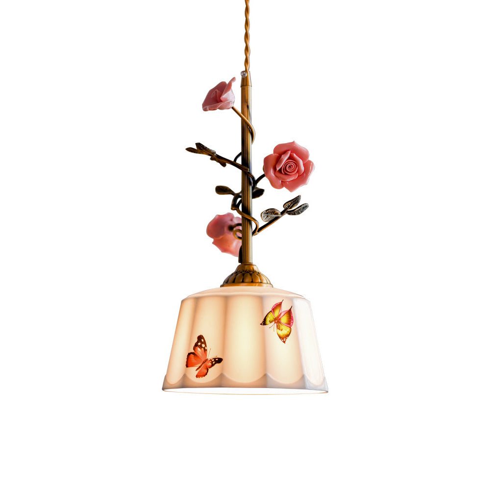 Rosalind Bloom Pendant Lamp shown in a bedroom setting, providing ambient light.