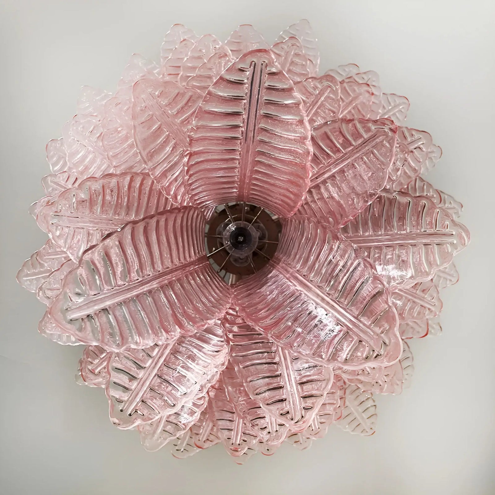 Aurora Chandelier Pink Murano Glass Leaves Cascading Romantic-Neutral Decor