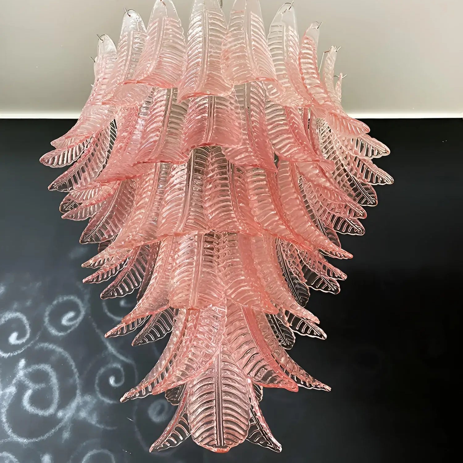 Aurora Chandelier Pink Murano Glass Leaves Cascading Romantic-Neutral Decor