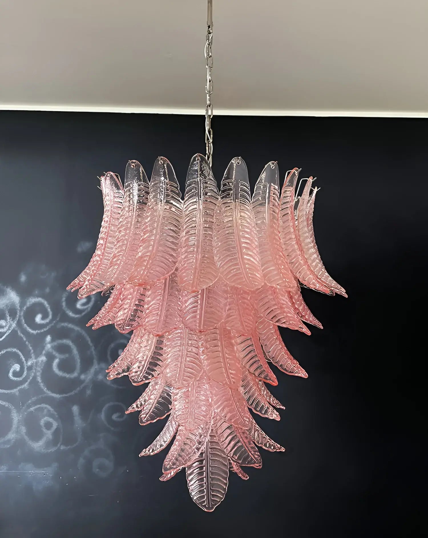 Aurora Chandelier Pink Murano Glass Leaves Cascading Romantic-Neutral Decor