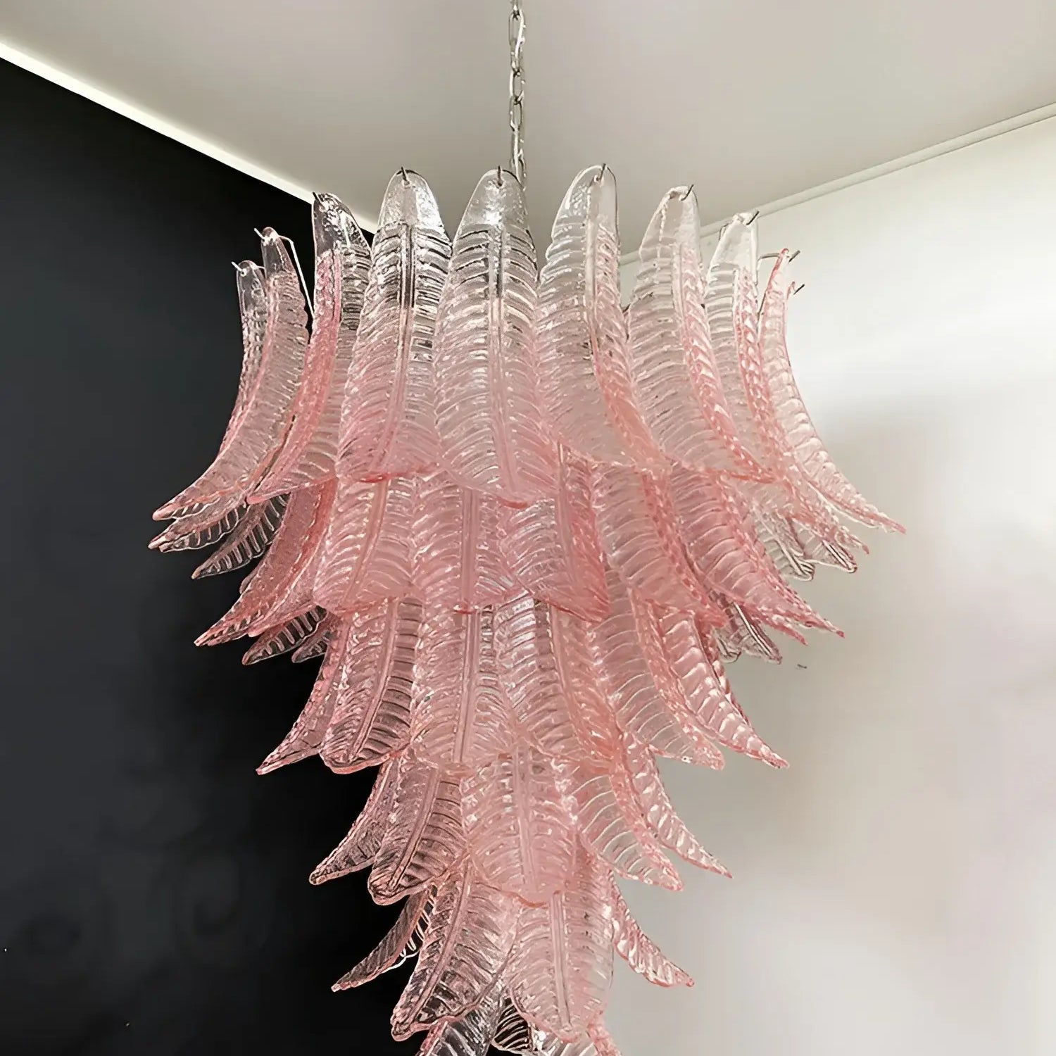 Aurora Chandelier Pink Murano Glass Leaves Cascading Romantic-Neutral Decor