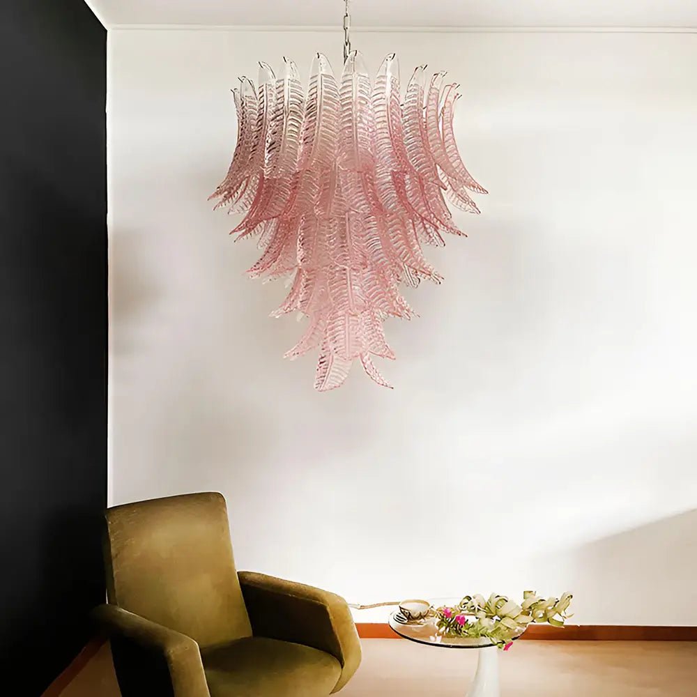 Aurora Chandelier Pink Murano Glass Leaves Cascading Romantic-Neutral Decor