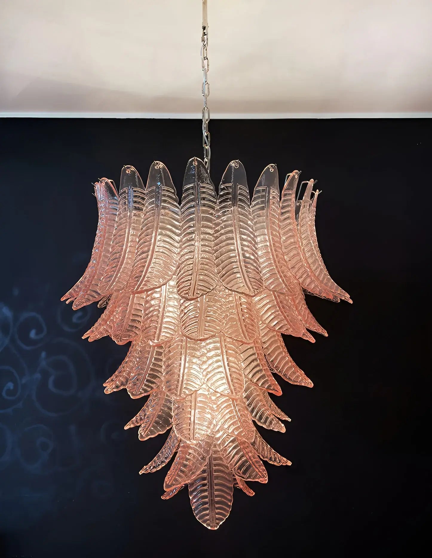 Aurora Chandelier Pink Murano Glass Leaves Cascading Romantic-Neutral Decor