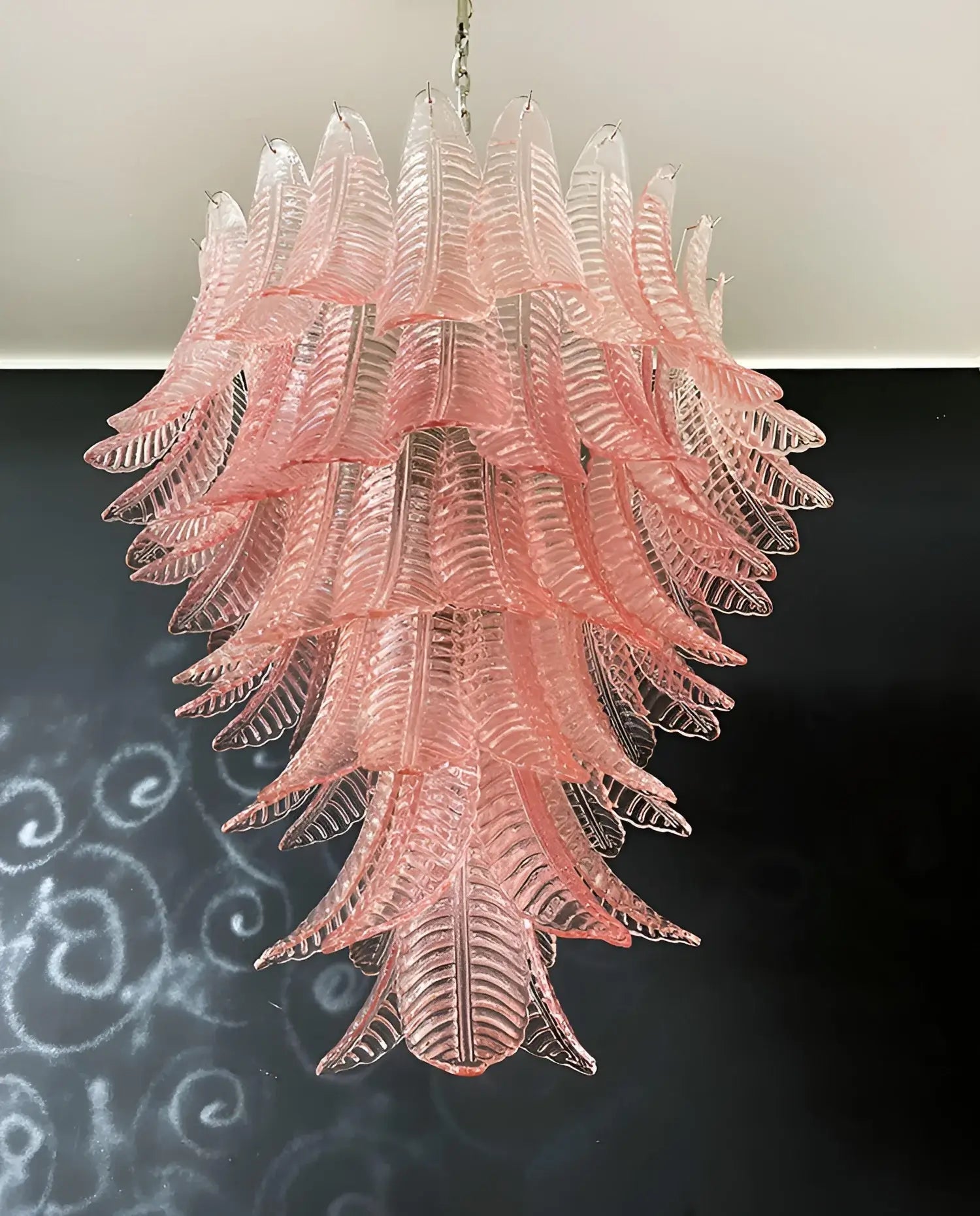 Aurora Chandelier Pink Murano Glass Leaves Cascading Romantic-Neutral Decor